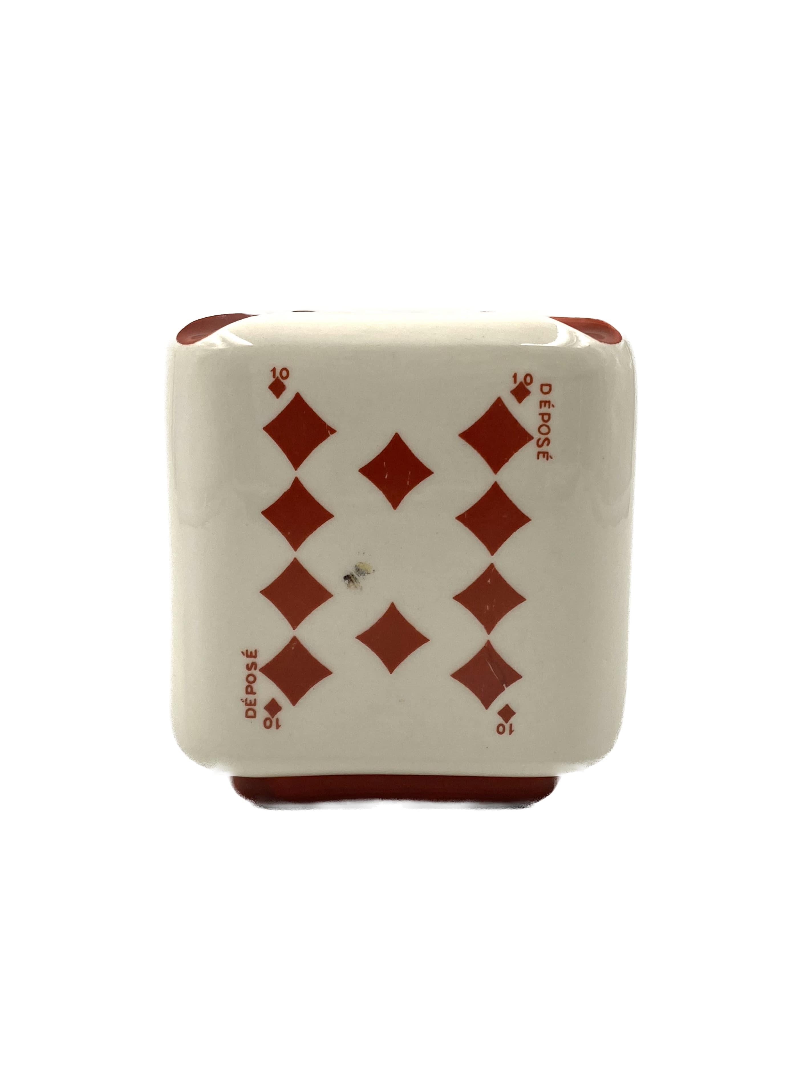 Mid-20th Century Brugerolle Aigle Rouge Napoleon Cognac Cubic Ceramic Ashtray, France 1950s For Sale