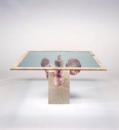 "BRUGIANA"By Giusti/Di Rosa Living Room Table in Polychrome Marble & Crystal Top