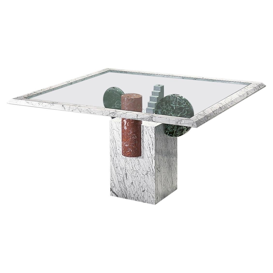 "BRUGIANA"By Giusti/Di Rosa Living Room Table in Polichrome Marble & Crystal Top