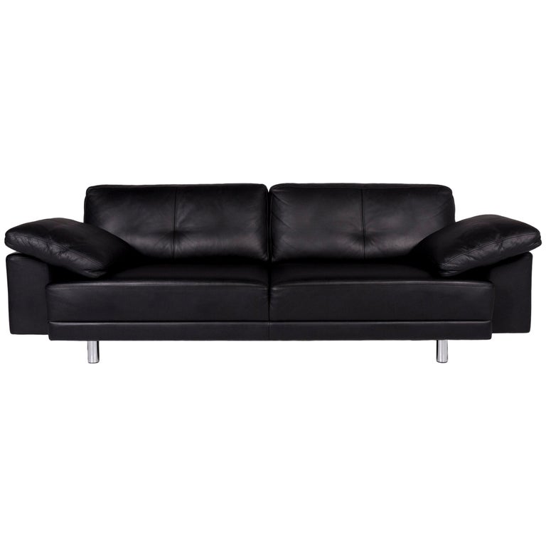 Brühl Leder Sofa Schwarz Zweisitzer Couch For Sale at 1stDibs