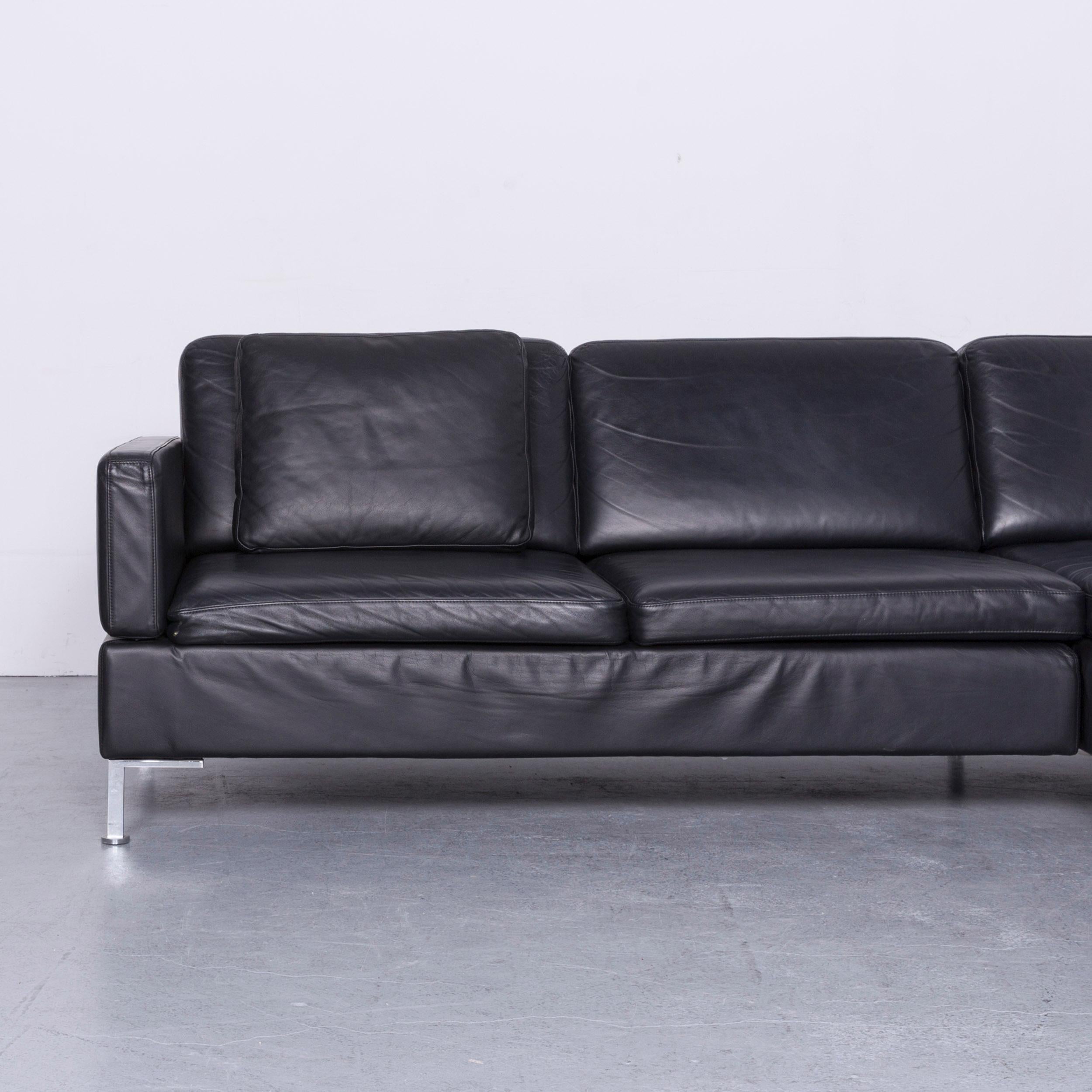 German Brühl & Sippold Alba Designer Corner-Sofa Black Leather Couch with Function