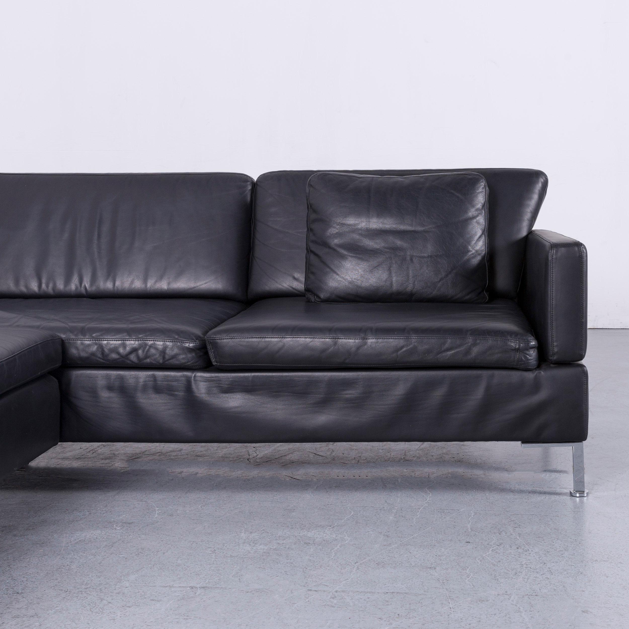 Brühl & Sippold Alba Designer Corner-Sofa Black Leather Couch with Function In Good Condition In Cologne, DE