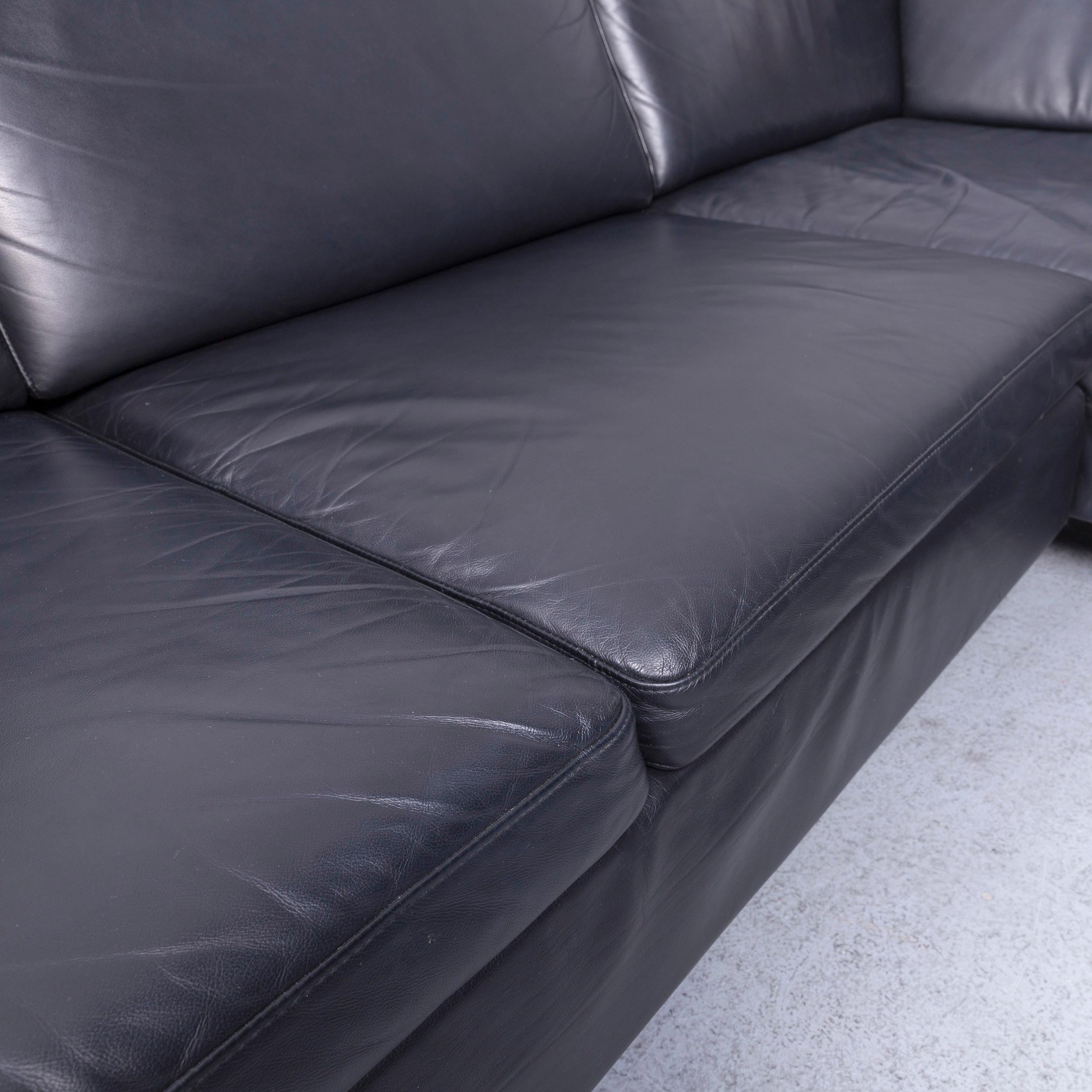 Contemporary Brühl & Sippold Alba Designer Corner-Sofa Black Leather Couch with Function