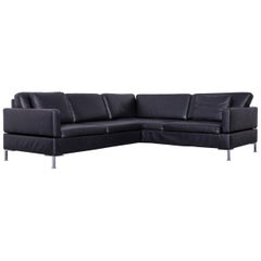 Brühl & Sippold Alba Designer Corner-Sofa Black Leather Couch with Function