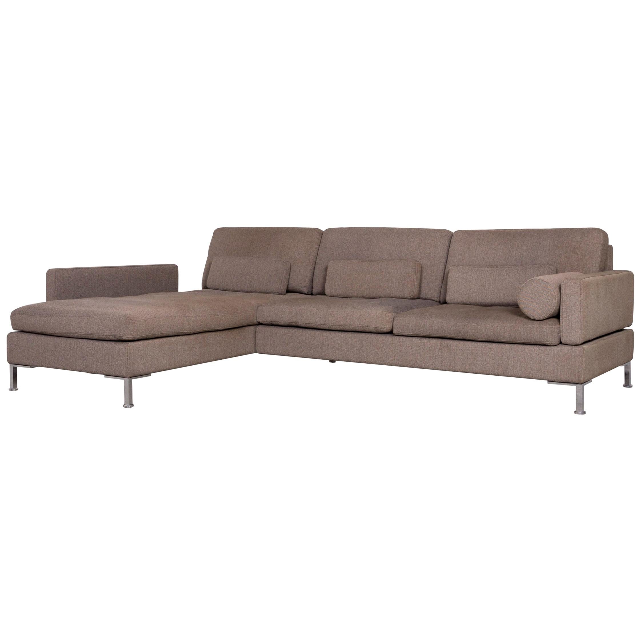 Brühl & Sippold Alba Designer Corner-Sofa Brown Fabric Couch with Function For Sale