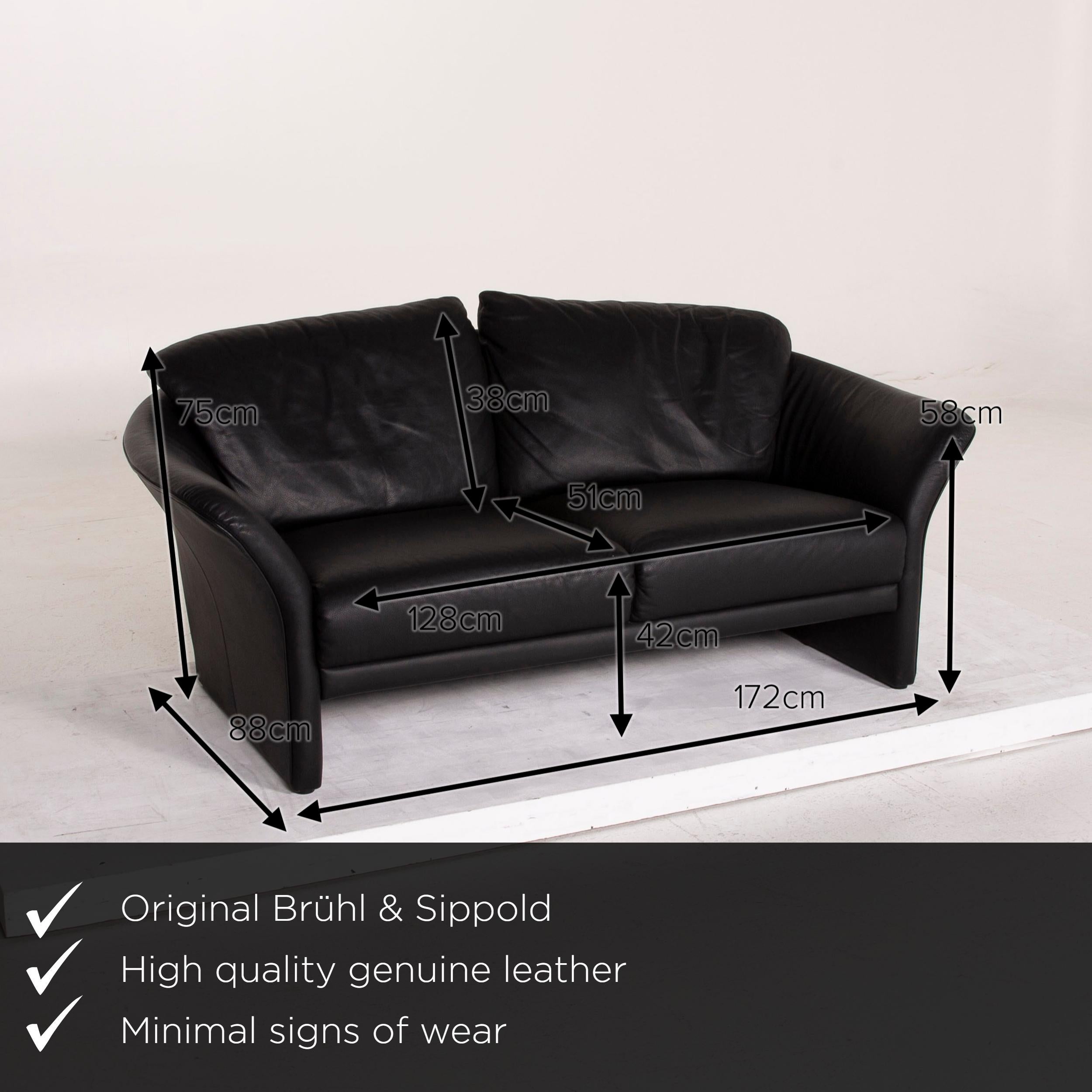 We present to you a Brühl & Sippold boa leather sofa black two-seat.

 

 Product measurements in centimeters:
 

Depth 88
Width 172
Height 75
Seat height 42
Rest height 58
Seat depth 51
Seat width 128
Back height 38.