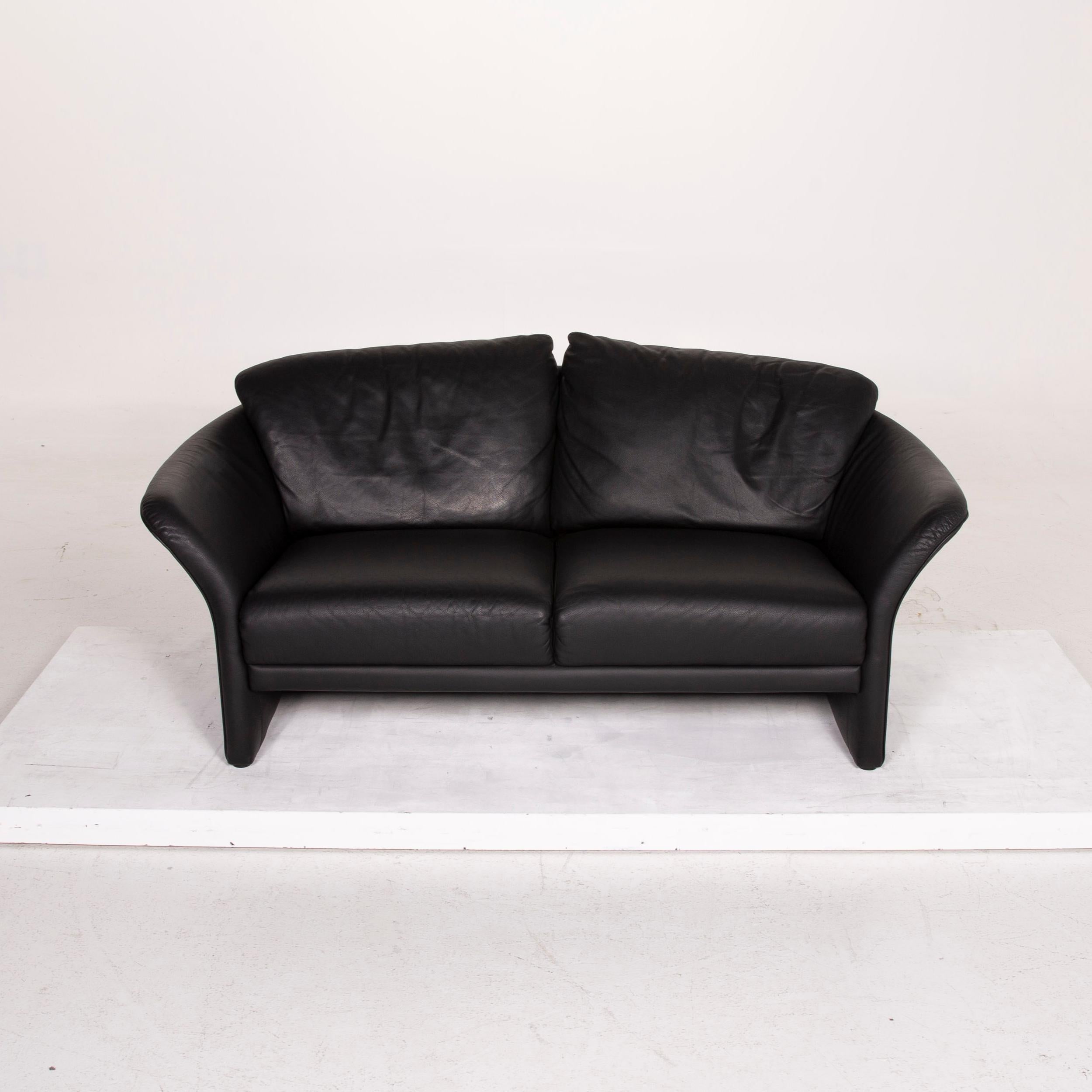 Brühl & Sippold Boa Leather Sofa Black Two-Seat In Good Condition For Sale In Cologne, DE