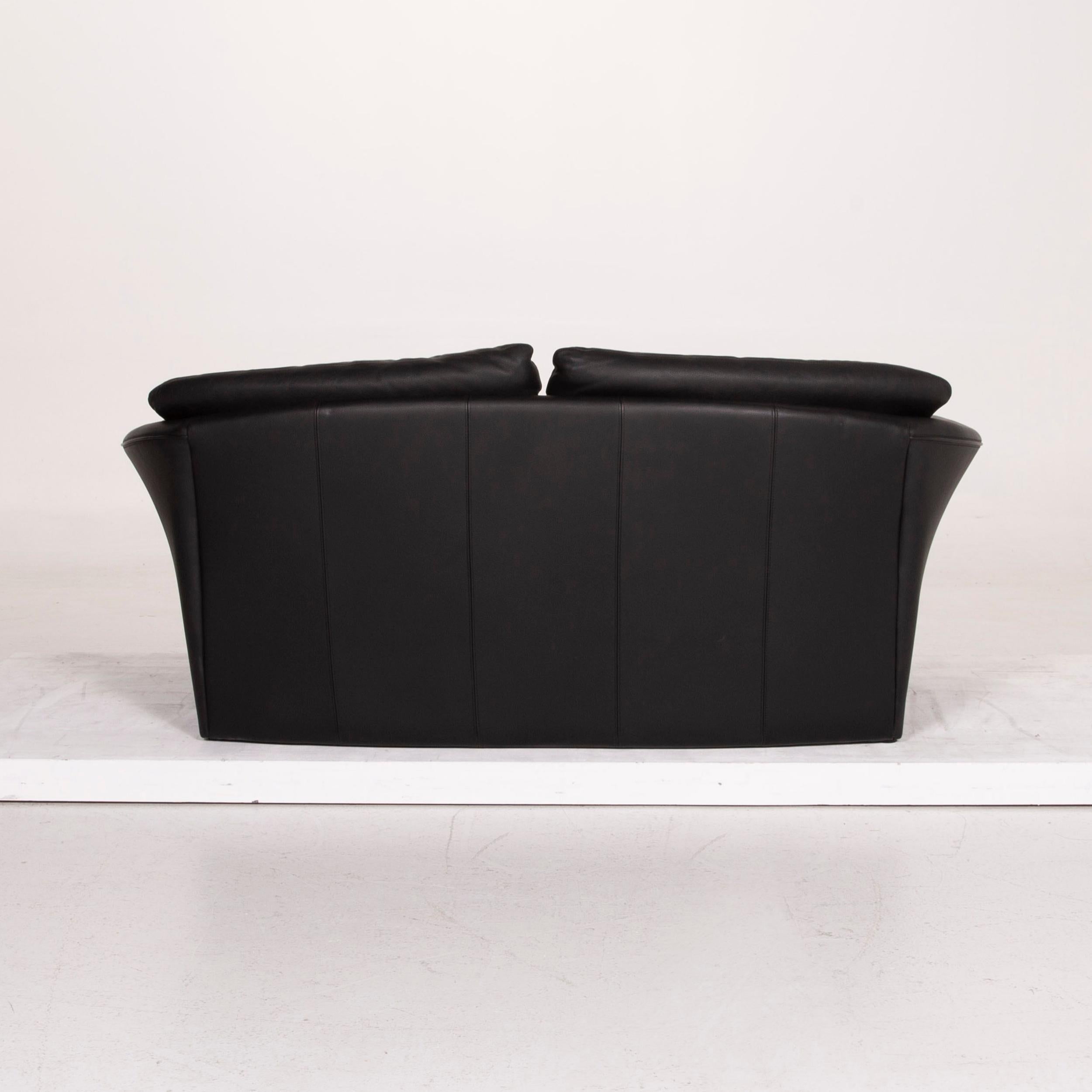 Brühl & Sippold Boa Leather Sofa Black Two-Seat For Sale 1