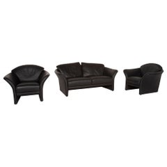Brühl & Sippold Boa Leather Sofa Set Black Two-Seat Armchair