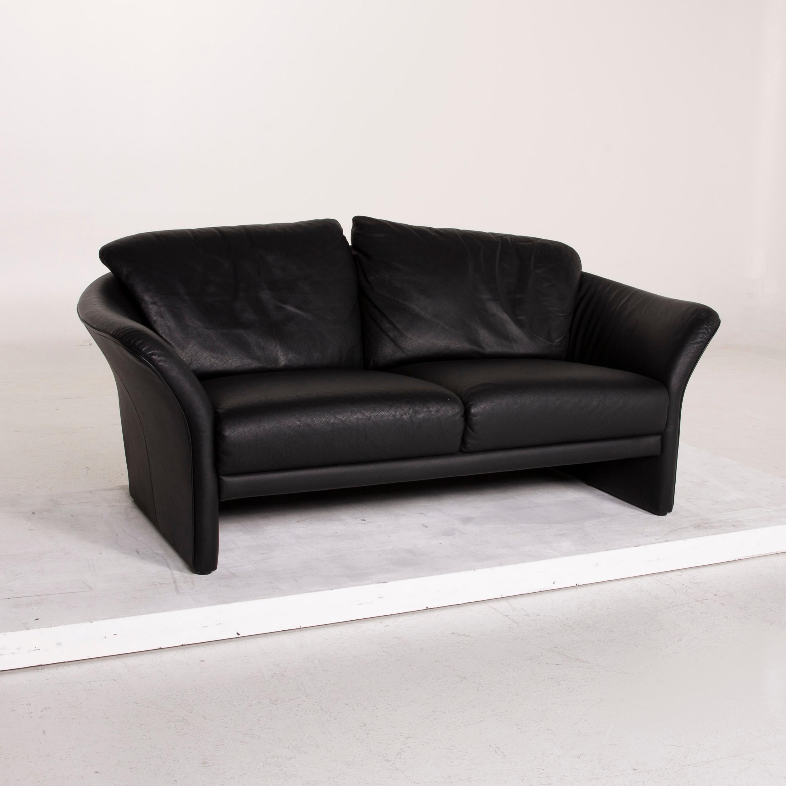 Contemporary Brühl & Sippold Boa Leather Sofa Set Black Two-Seat Armchair For Sale