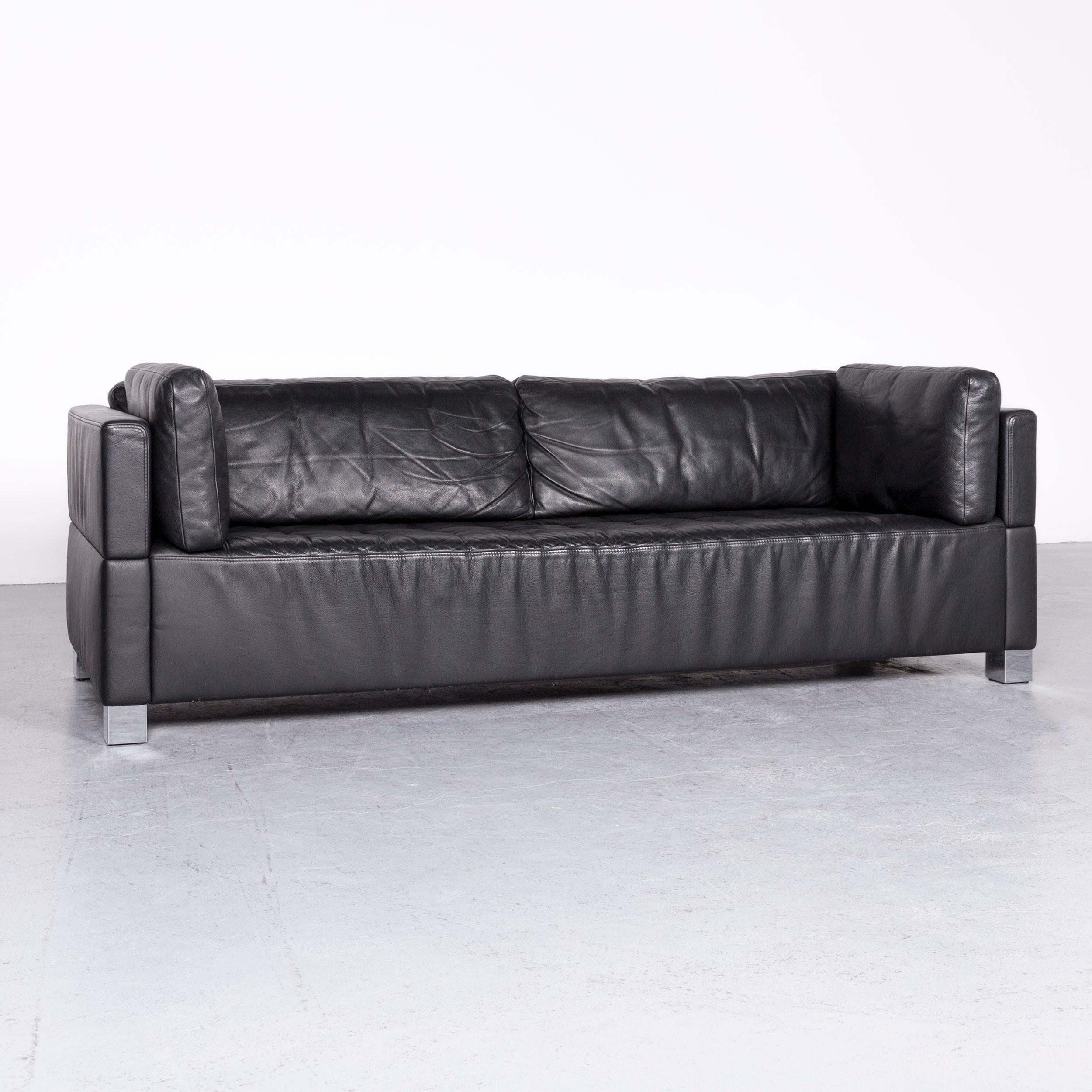 Modern Brühl & Sippold Carrée Designer Leather Sofa Black Three-Seat Couch