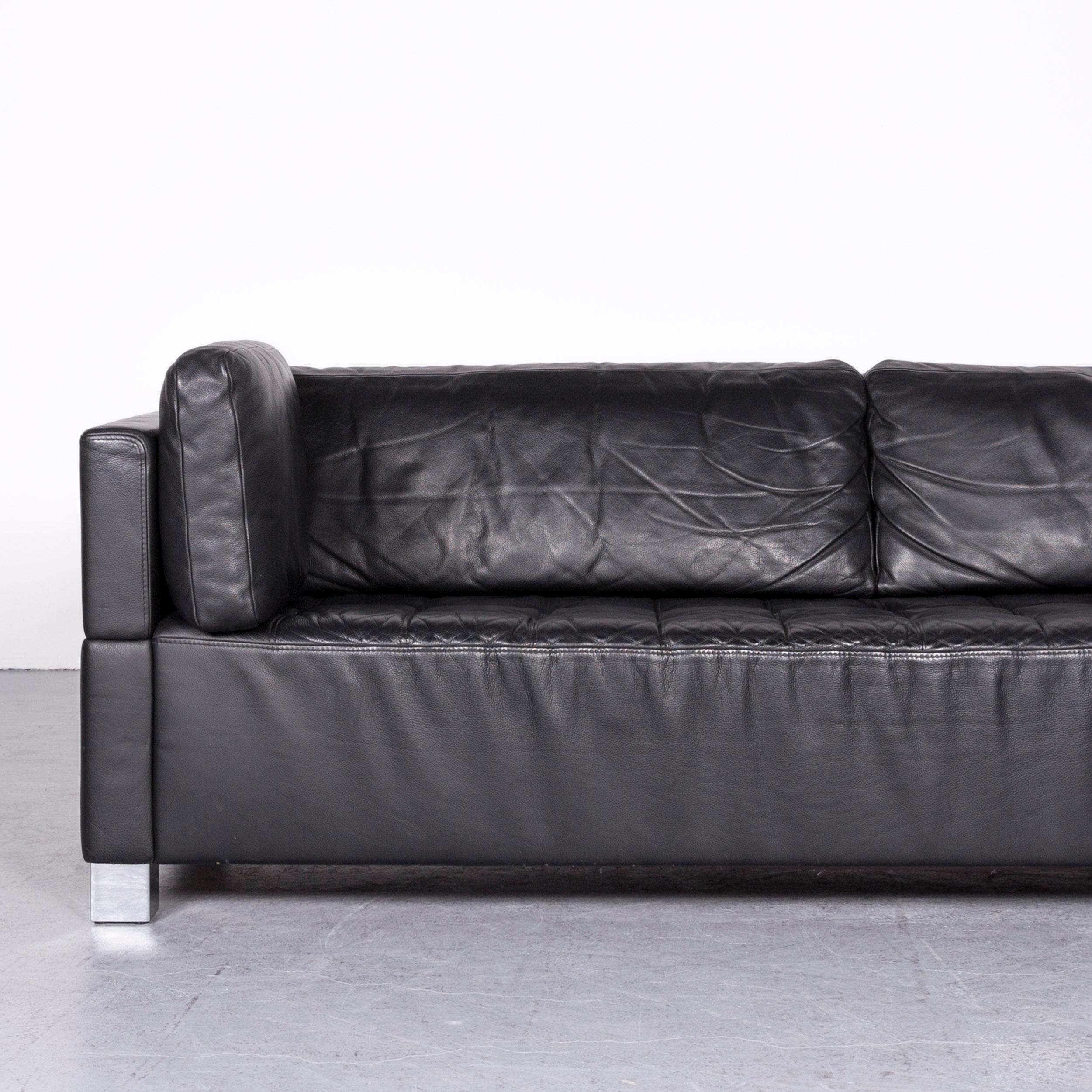 German Brühl & Sippold Carrée Designer Leather Sofa Black Three-Seat Couch