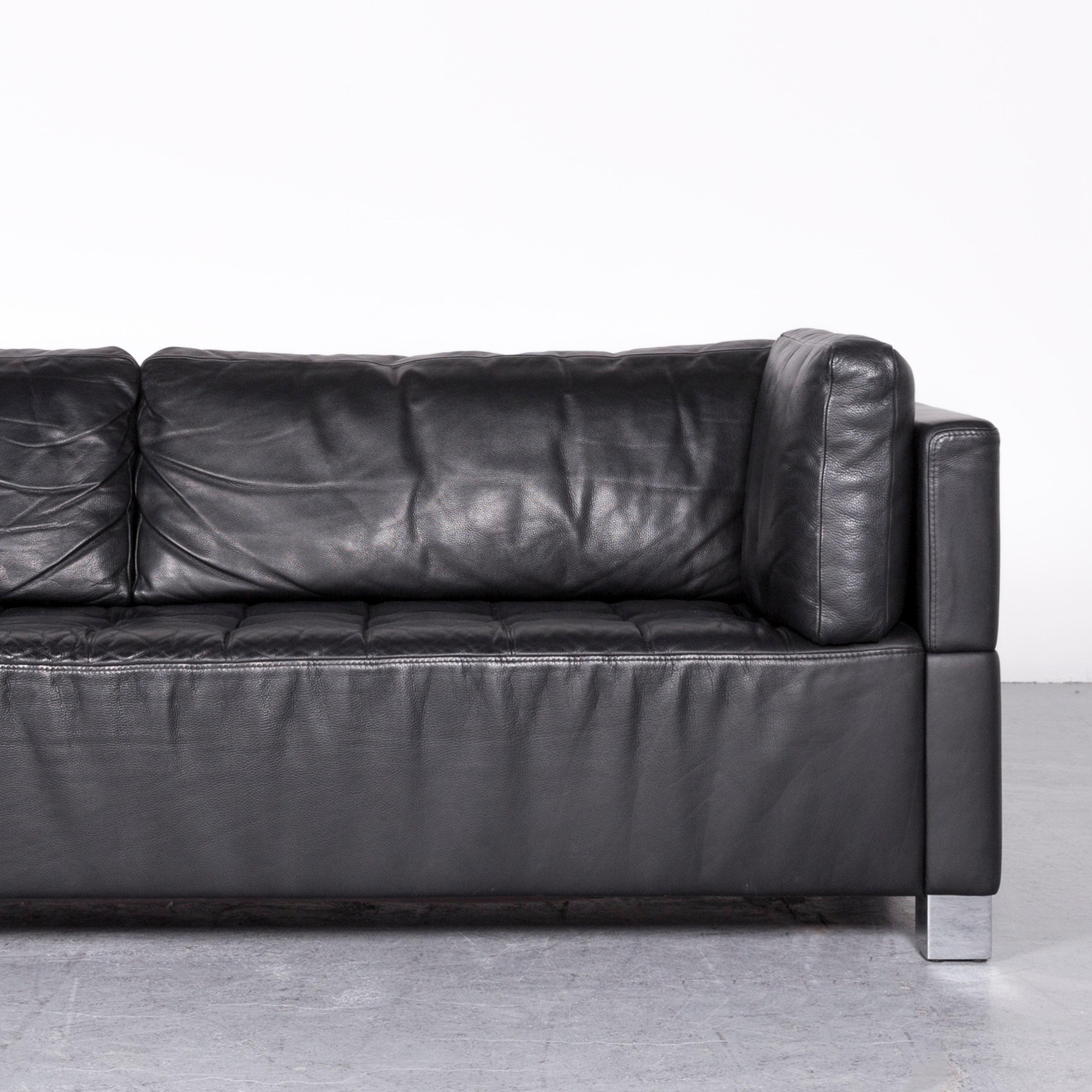 Brühl & Sippold Carrée Designer Leather Sofa Black Three-Seat Couch In Good Condition In Cologne, DE