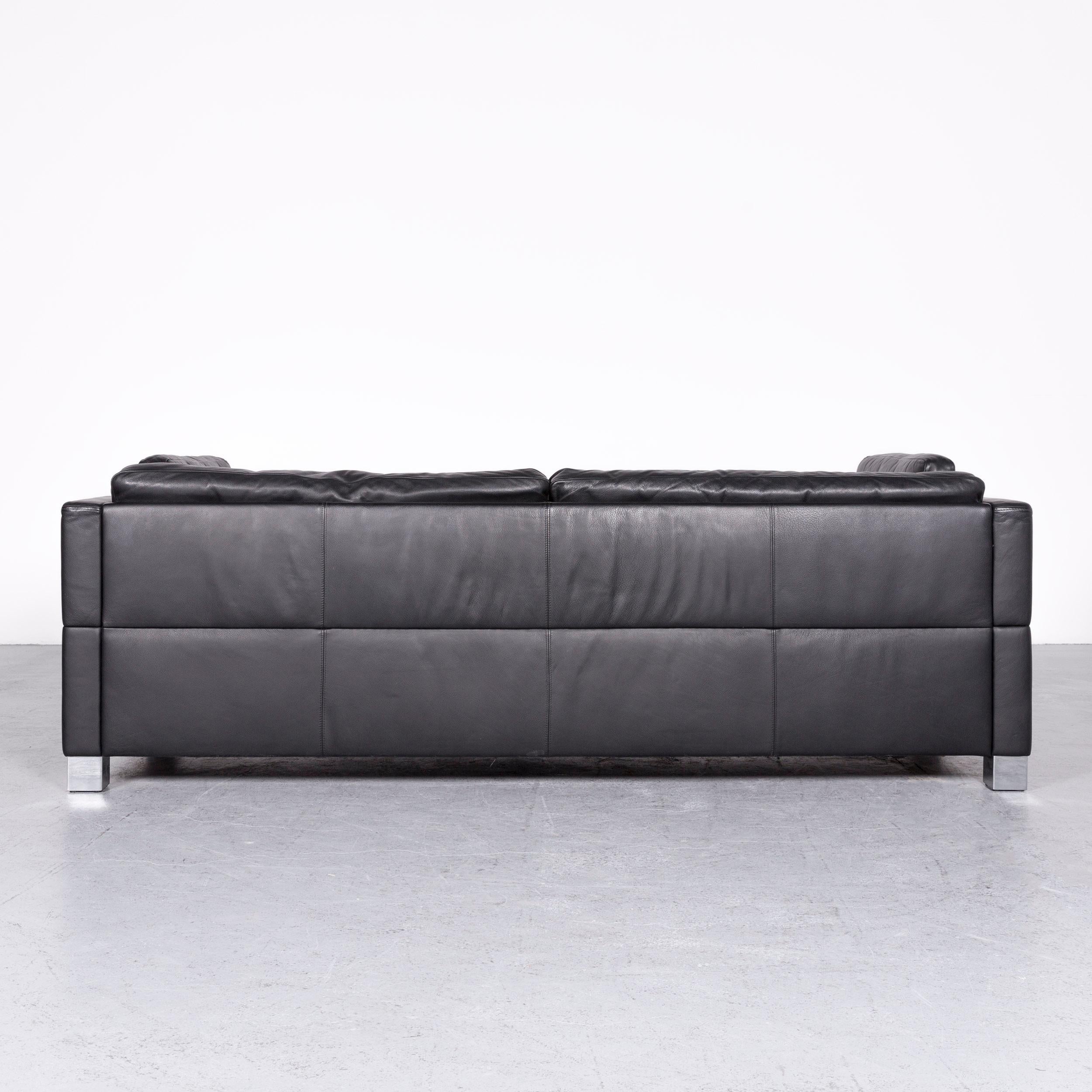 Brühl & Sippold Carrée Designer Leather Sofa Black Three-Seat Couch 2