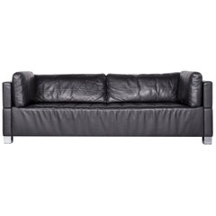 Brühl & Sippold Carrée Designer Leather Sofa Black Three-Seat Couch