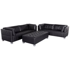 Brühl & Sippold Carrée Designer Leather Sofa Footstool Set Black