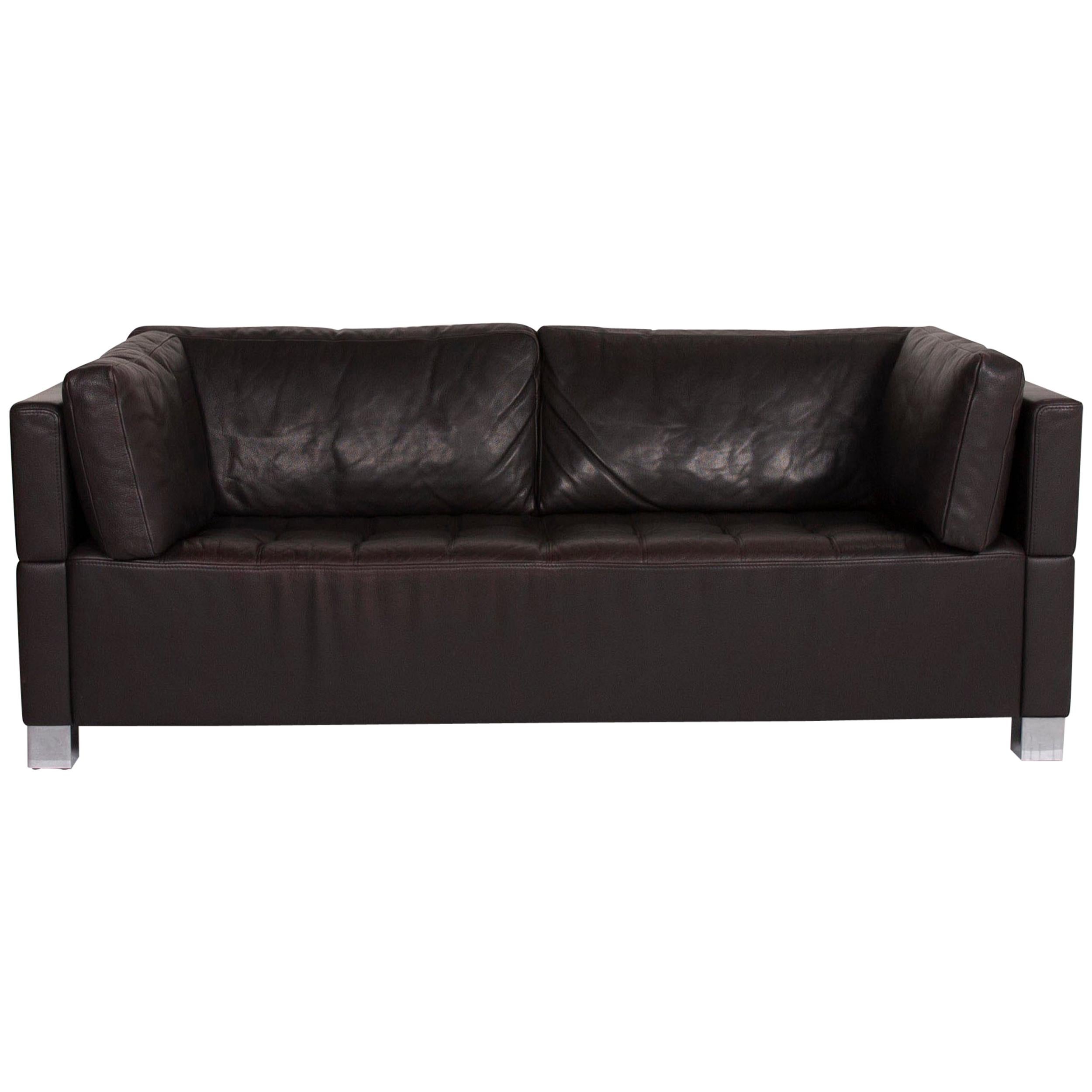 Brühl & Sippold Carrée Leather Sofa Black Three-Seat For Sale