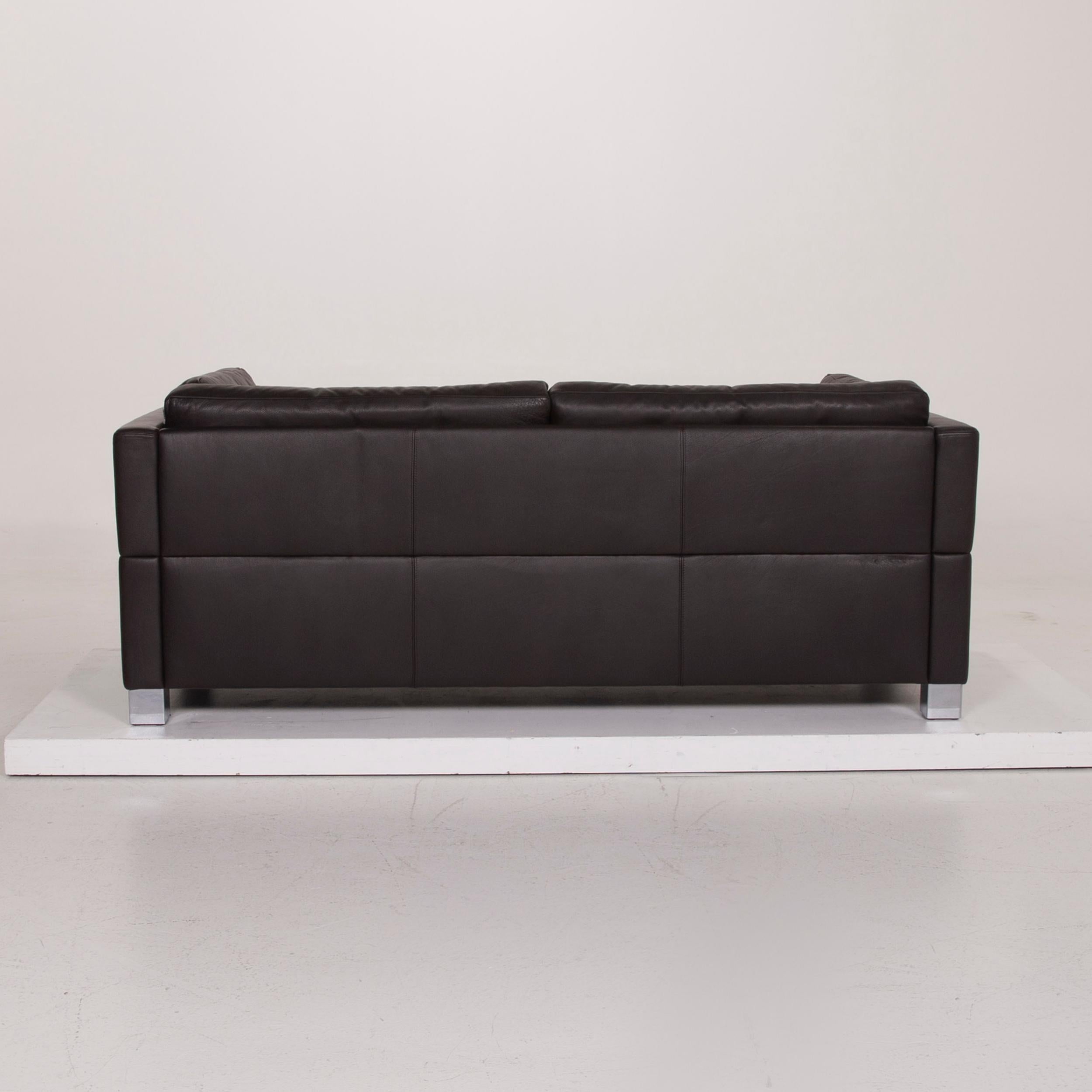 Brühl & Sippold Carrée Leather Sofa Black Three-Seat For Sale 4