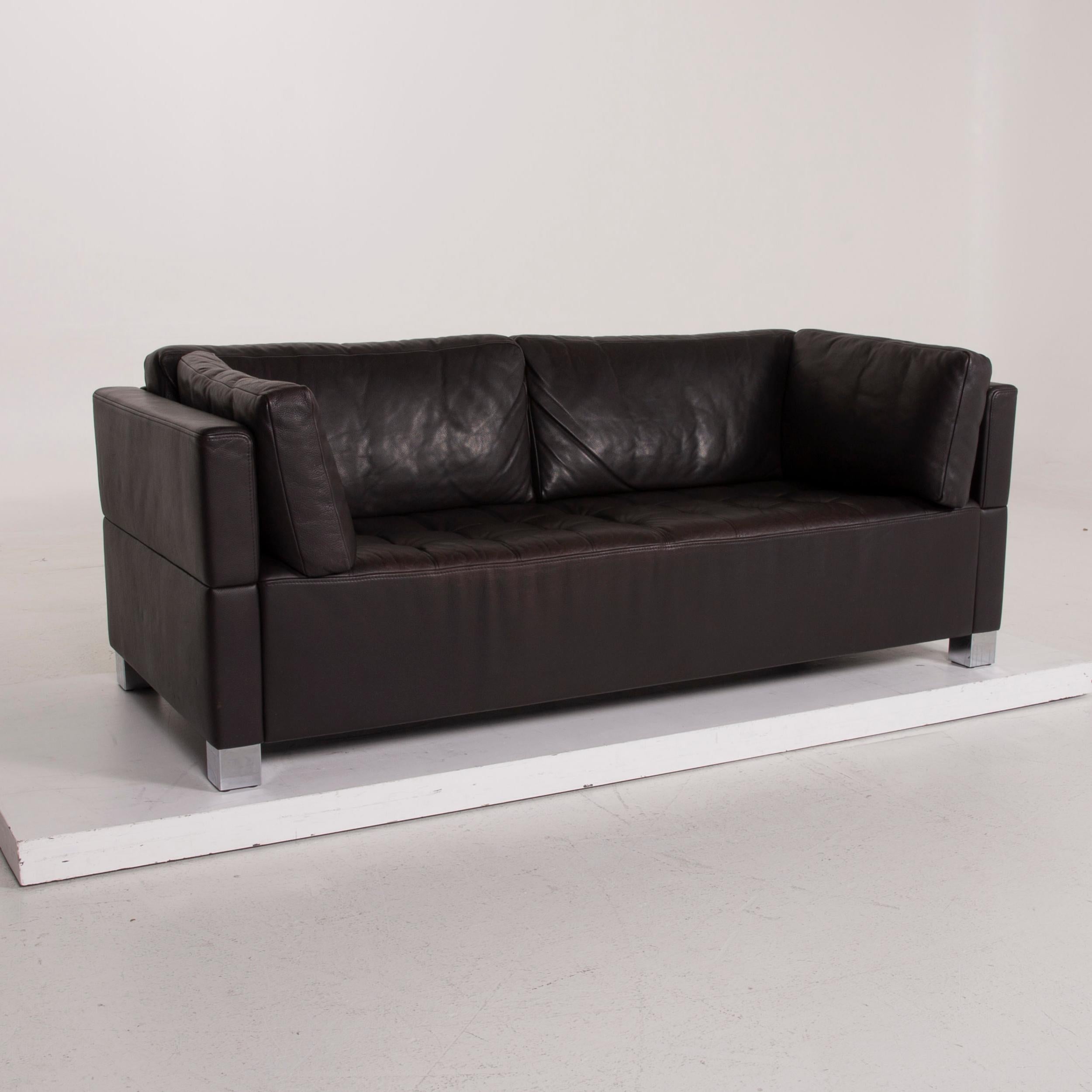 Brühl & Sippold Carrée Leather Sofa Black Three-Seat For Sale 1