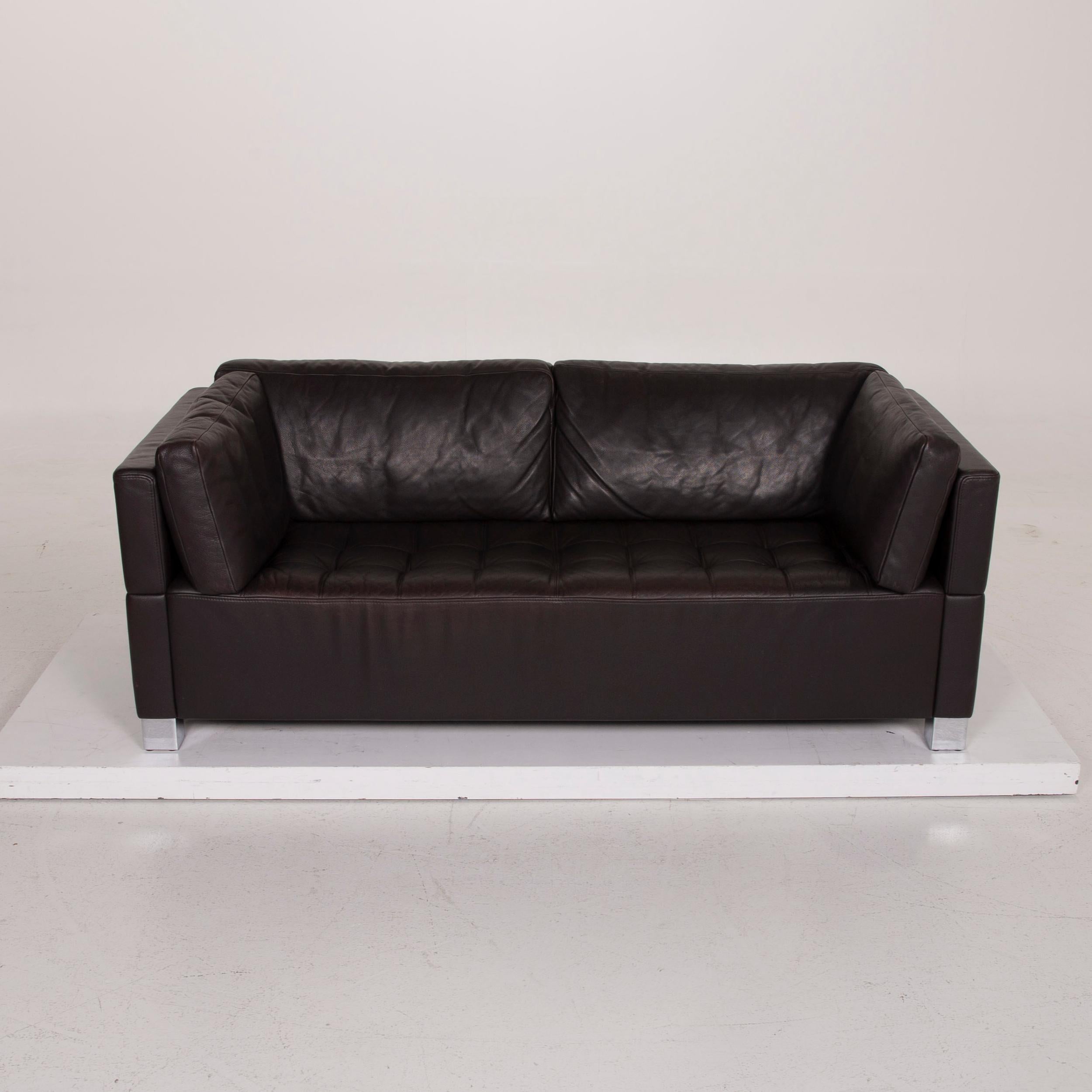 Brühl & Sippold Carrée Leather Sofa Black Three-Seat For Sale 2