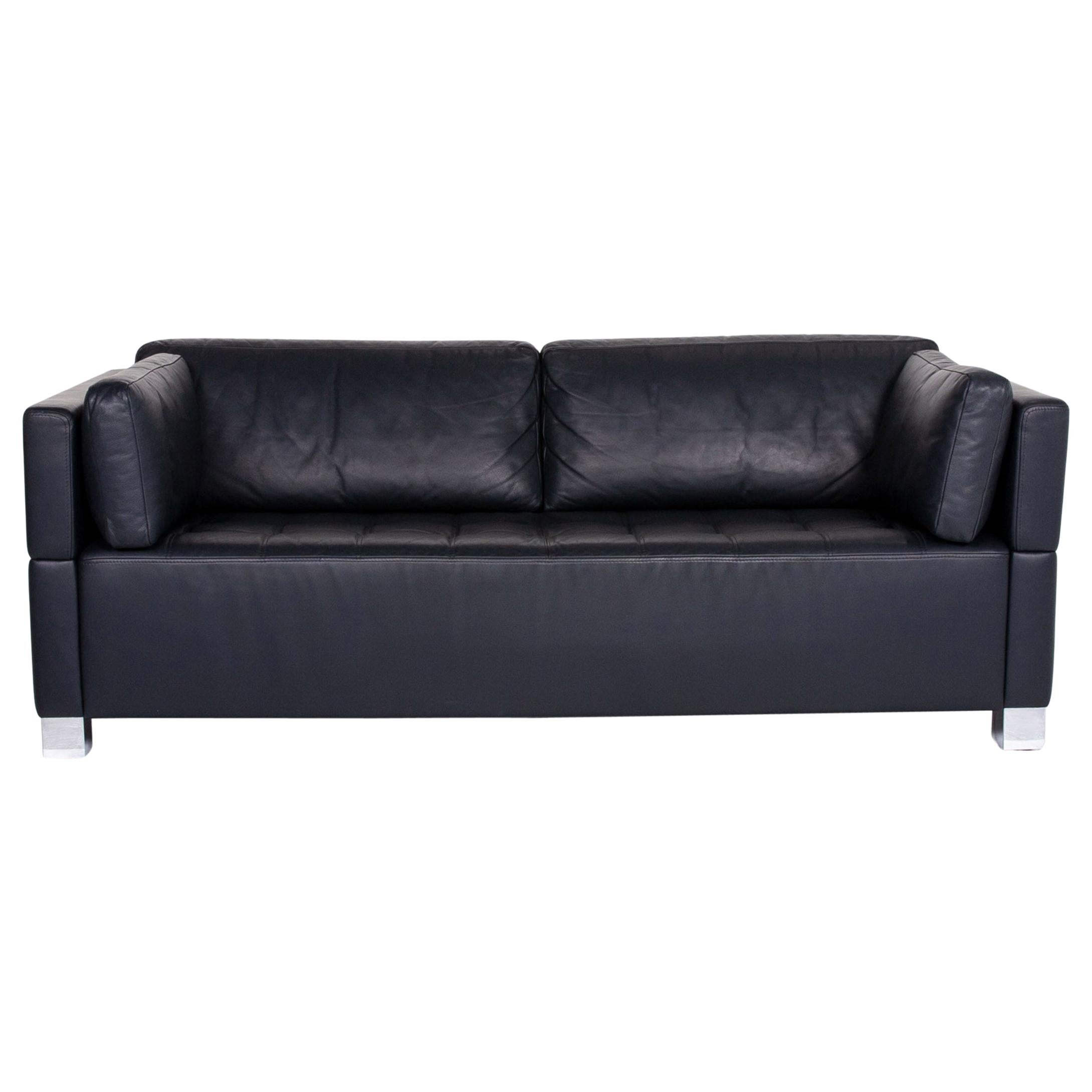 Brühl & Sippold Carrée Leather Sofa Dark Blue Blue Three-Seat Couch For Sale
