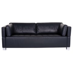 Brühl & Sippold Carrée Leather Sofa Dark Blue Blue Three-Seat Couch