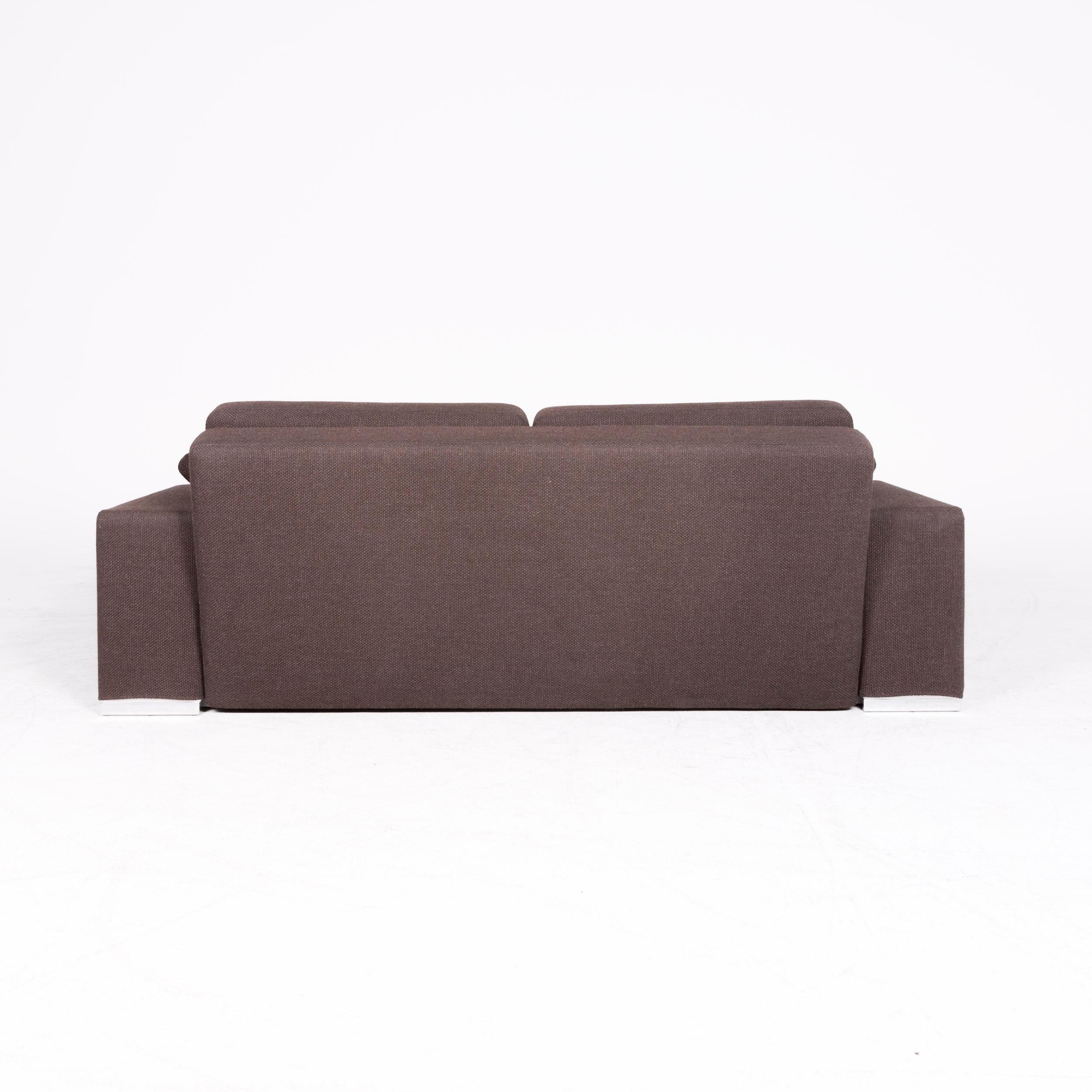 Brühl & Sippold Designer Fabric Sofa Brown Two-Seat Sofa Function Sofa Bed 5