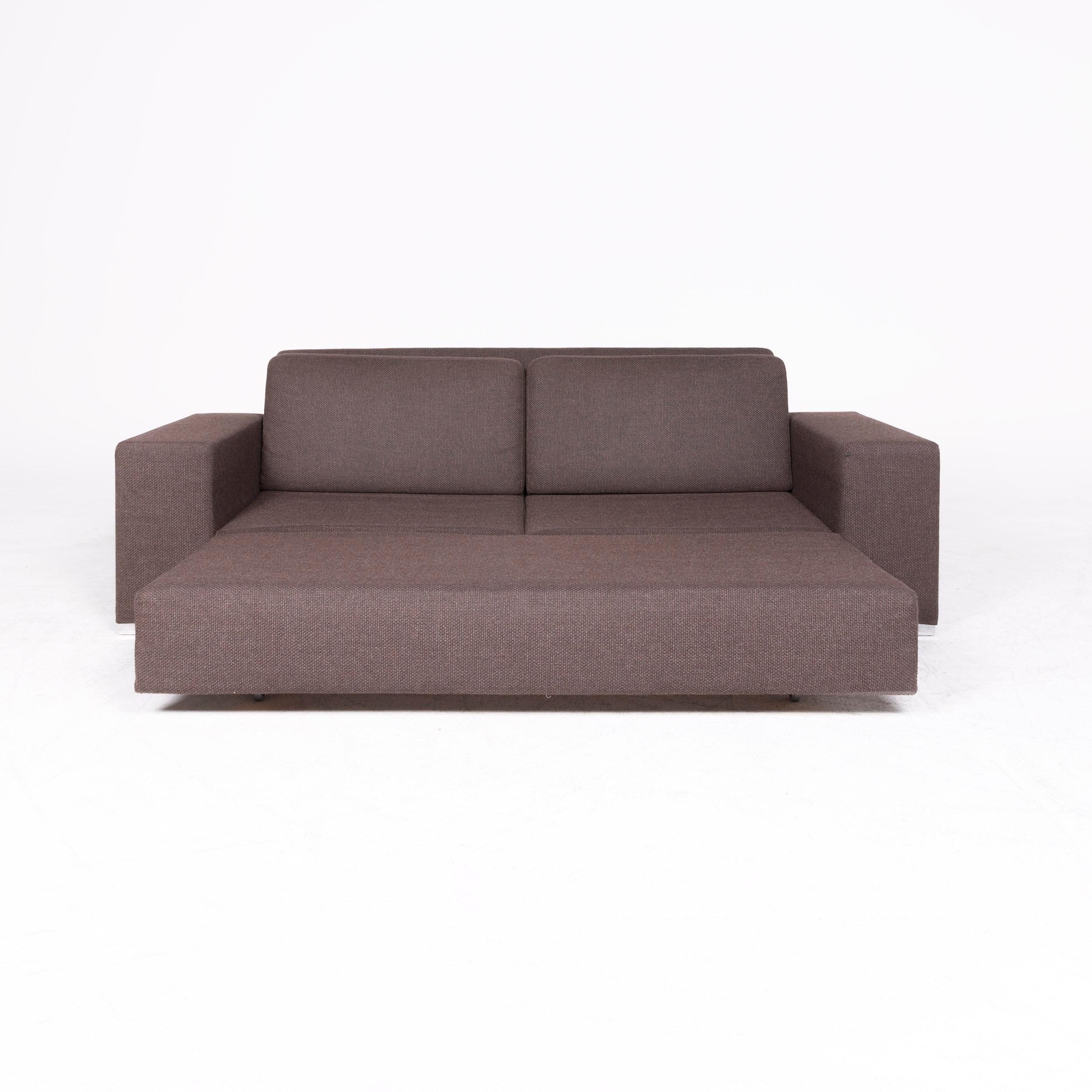 German Brühl & Sippold Designer Fabric Sofa Brown Two-Seat Sofa Function Sofa Bed