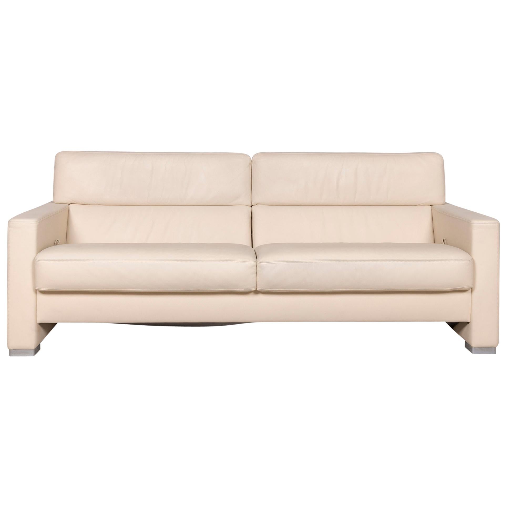 Brühl & Sippold Designer Leather Sofa Beige Three-Seat Real Leather Couch For Sale