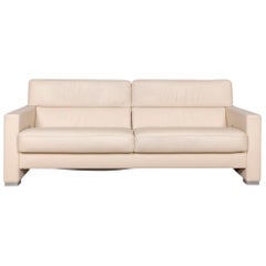 Brühl & Sippold Designer Leather Sofa Beige Three-Seat Real Leather Couch