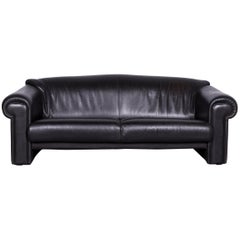 Brühl & Sippold Designer Leather Sofa Black Three-Seat Couch