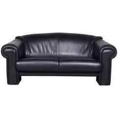 Brühl & Sippold Designer Leather Sofa Black Two-Seat Couch