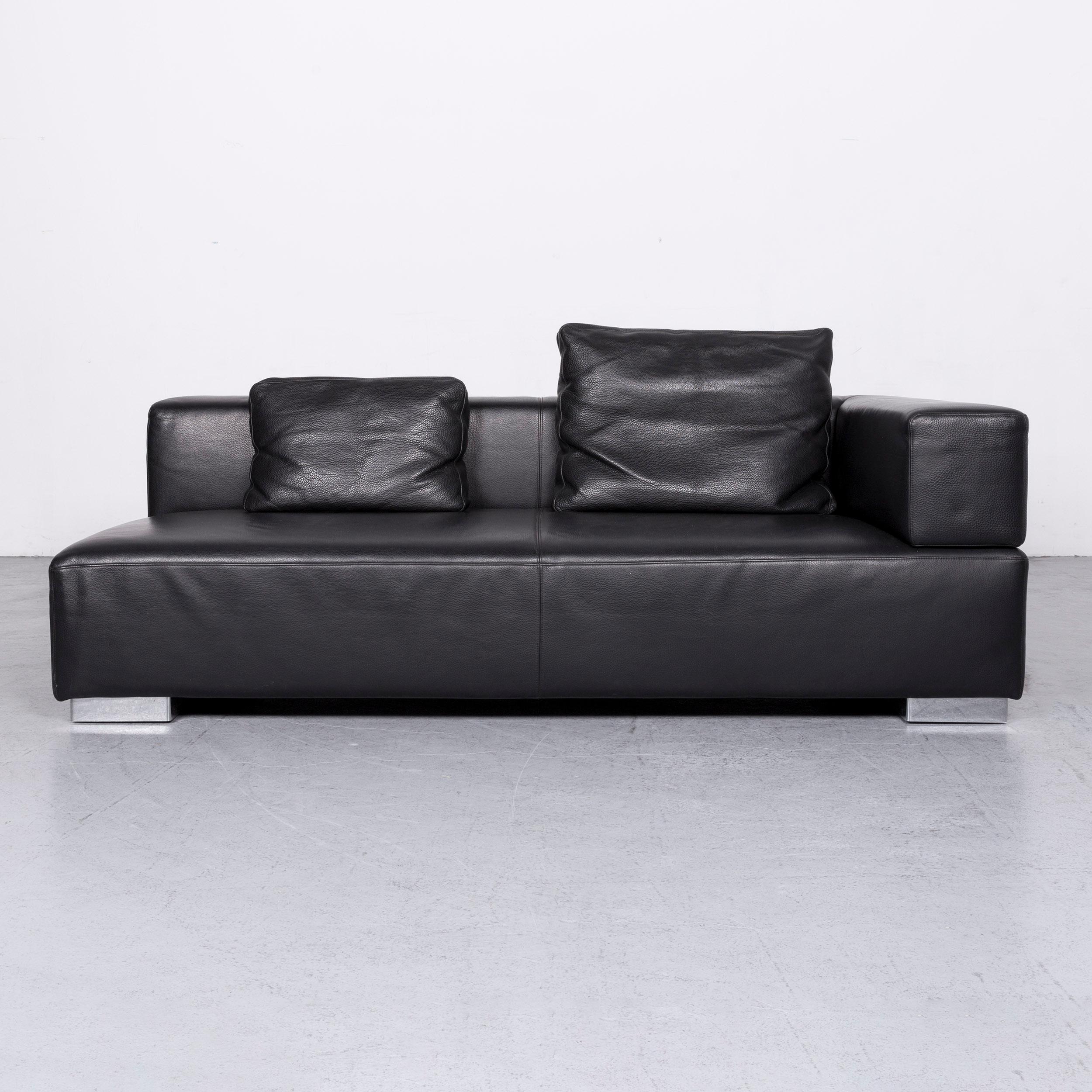 Brühl & Sippold Designer Sofa Set Leather Black Two-Seat Couch Modern For Sale 6