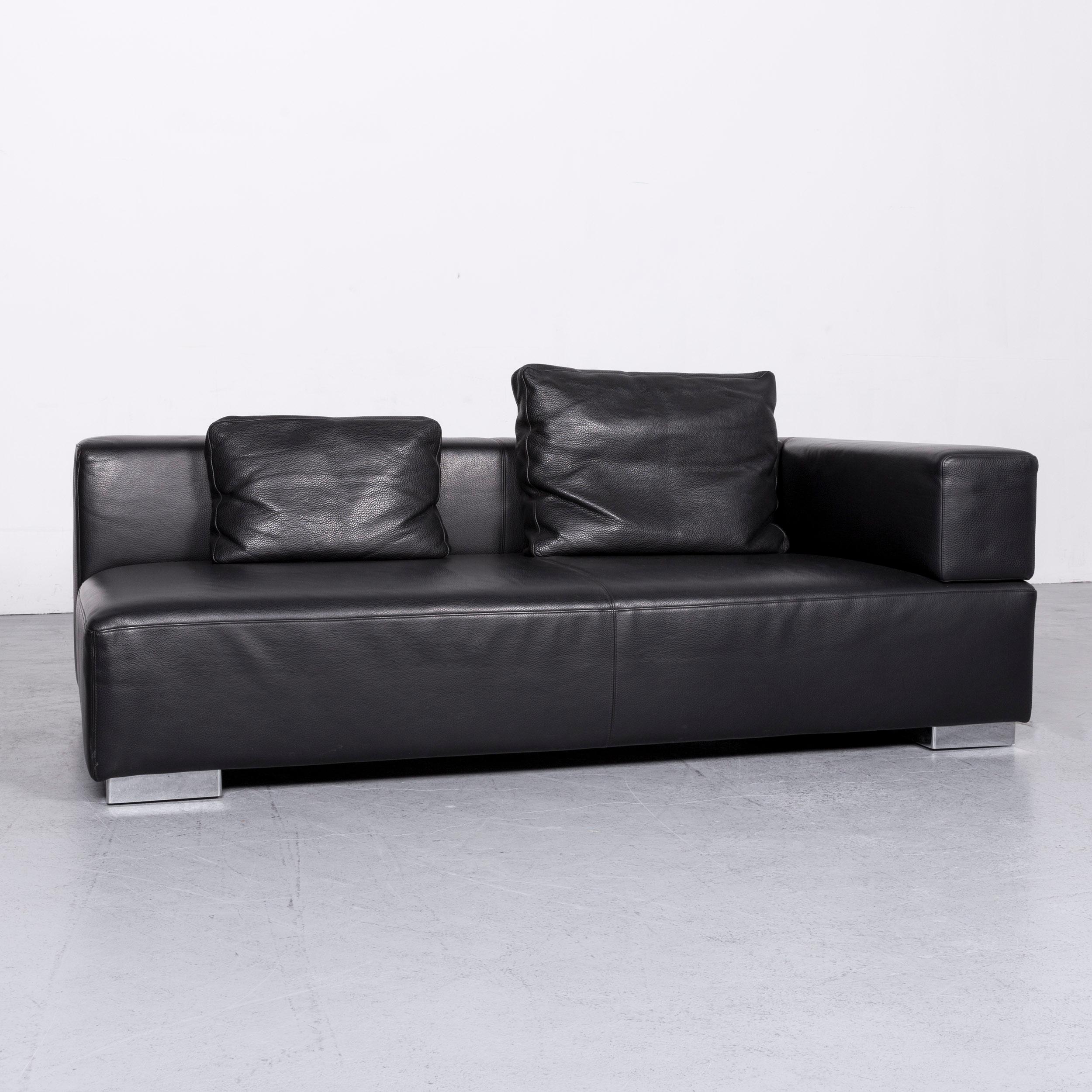 Brühl & Sippold Designer Sofa Set Leather Black Two-Seat Couch Modern For Sale 7
