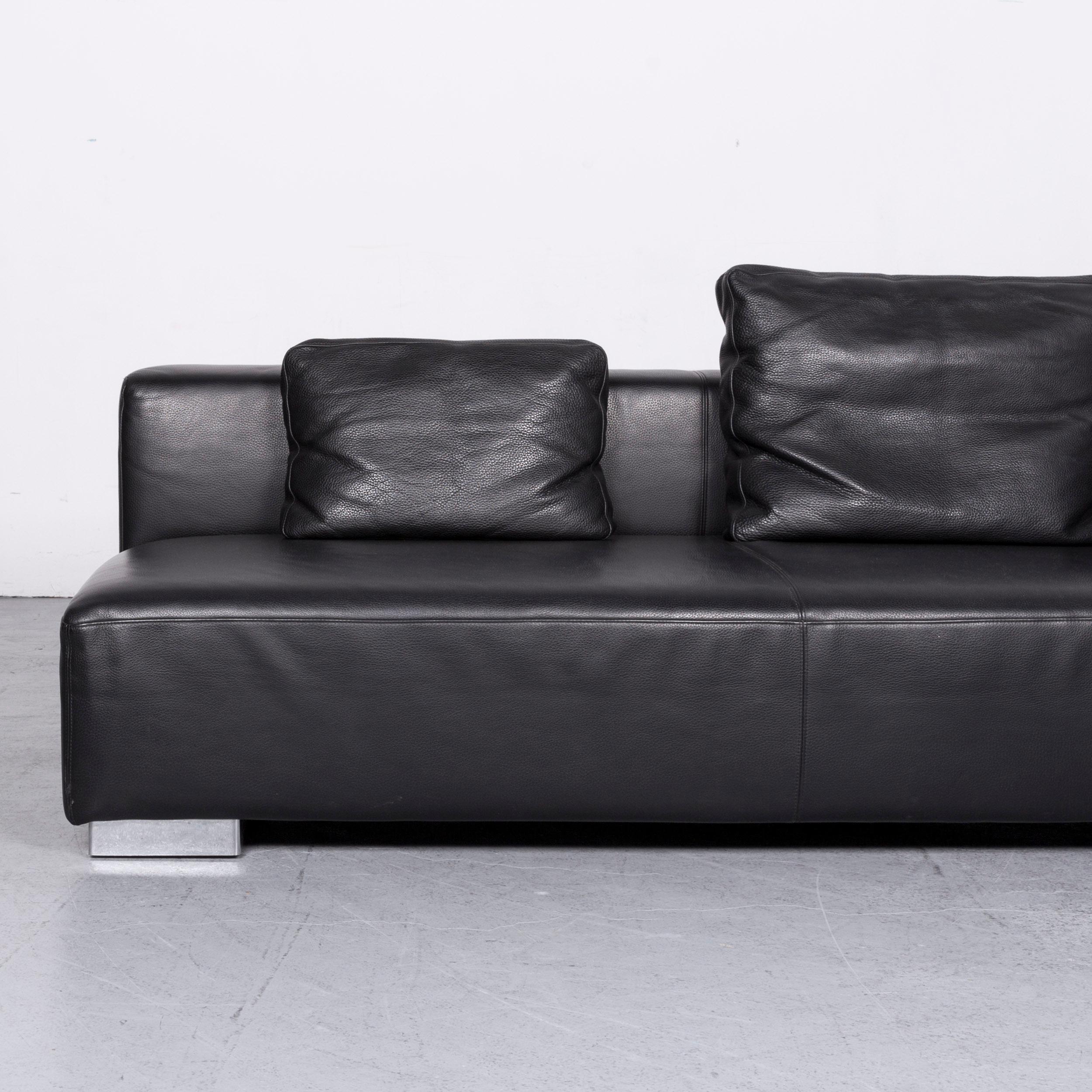 Brühl & Sippold Designer Sofa Set Leather Black Two-Seat Couch Modern For Sale 8