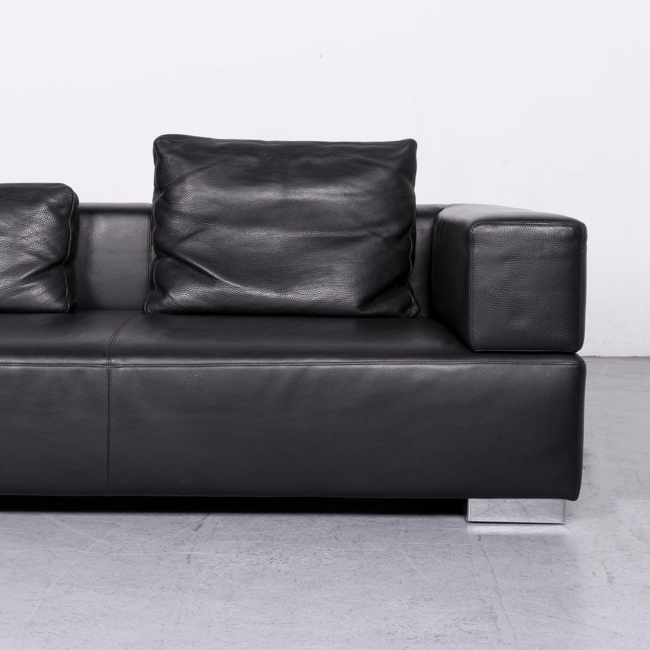 Brühl & Sippold Designer Sofa Set Leather Black Two-Seat Couch Modern For Sale 9