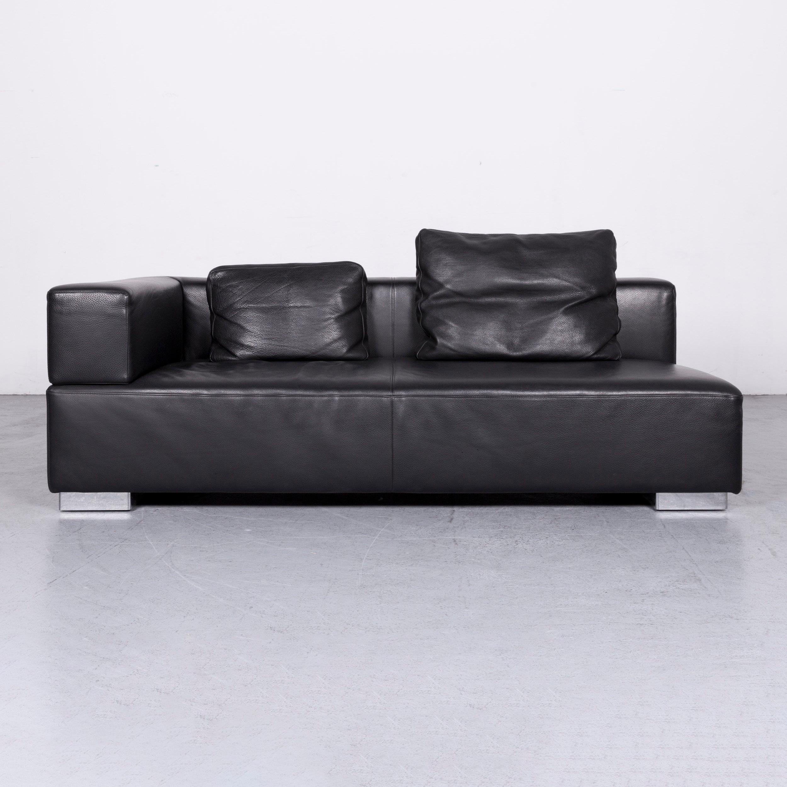 We bring to you a Brühl & Sippold designer sofa Recamiere leather black two-seat couch modern.