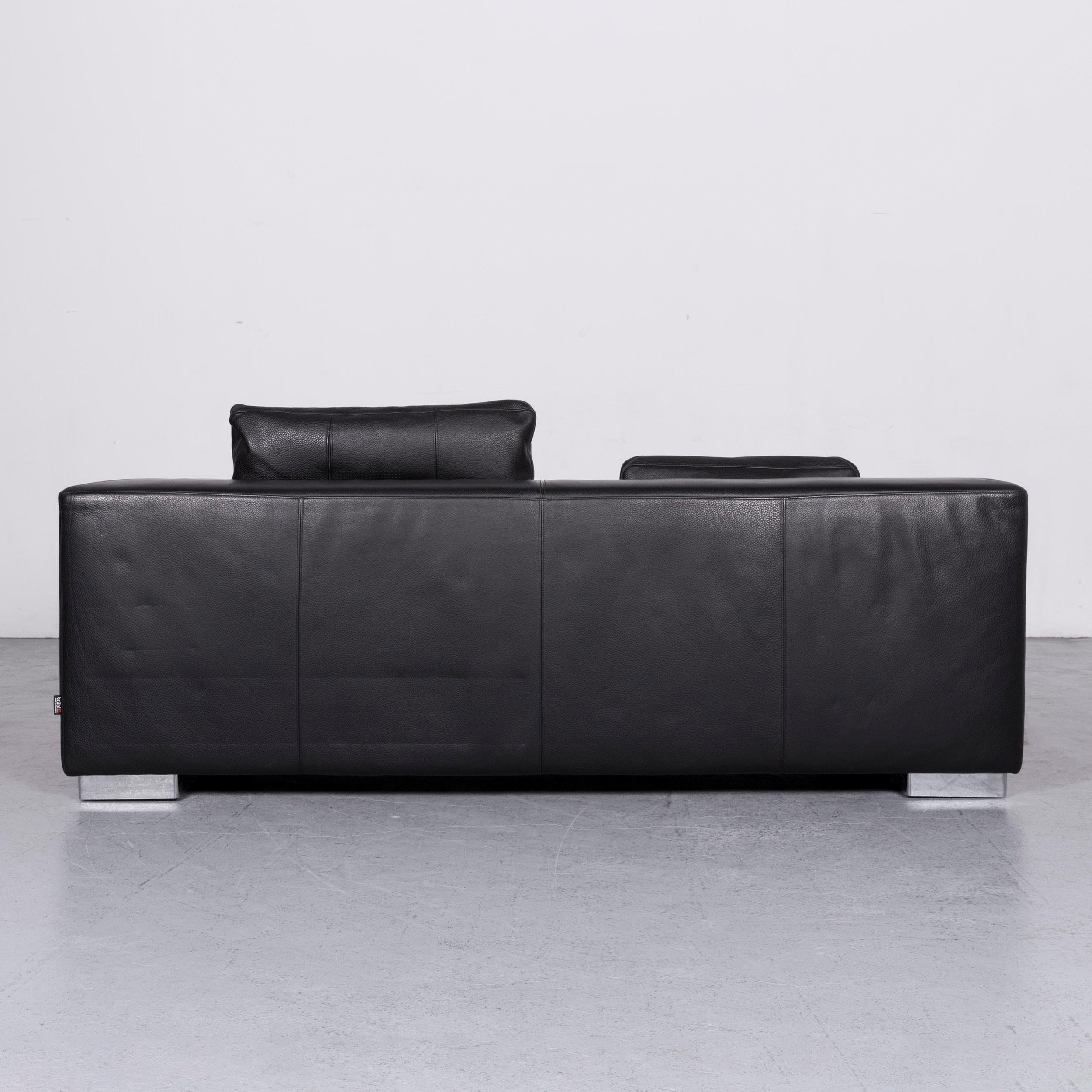 Brühl & Sippold Designer Sofa Set Leather Black Two-Seat Couch Modern For Sale 15