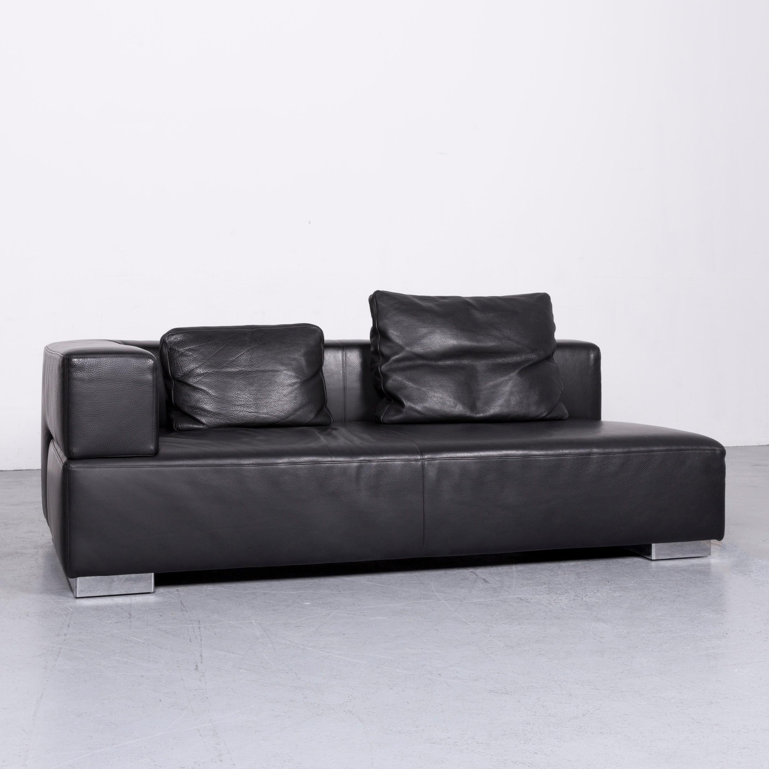German Brühl & Sippold Designer Sofa Set Leather Black Two-Seat Couch Modern For Sale