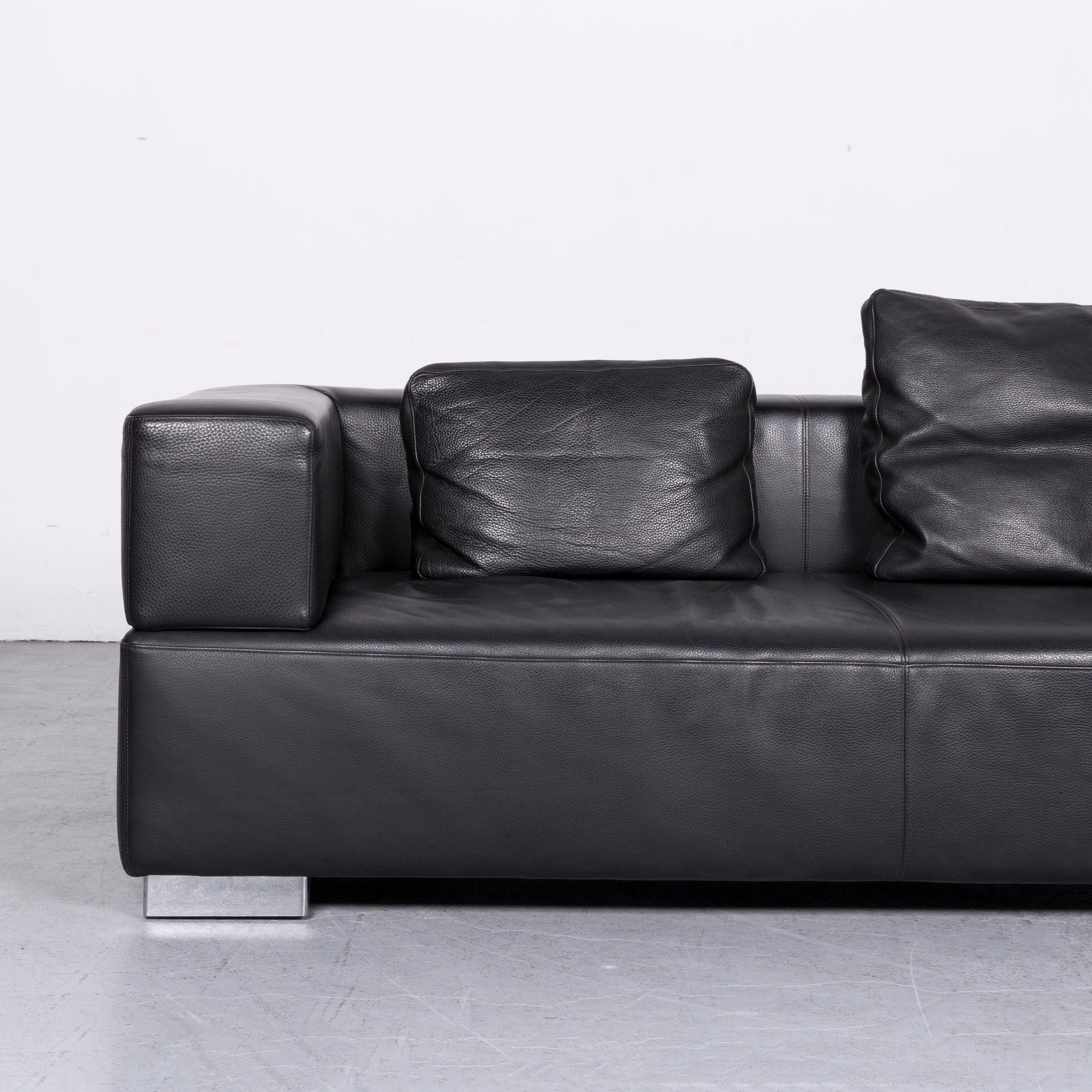 Brühl & Sippold Designer Sofa Set Leather Black Two-Seat Couch Modern In Good Condition For Sale In Cologne, DE