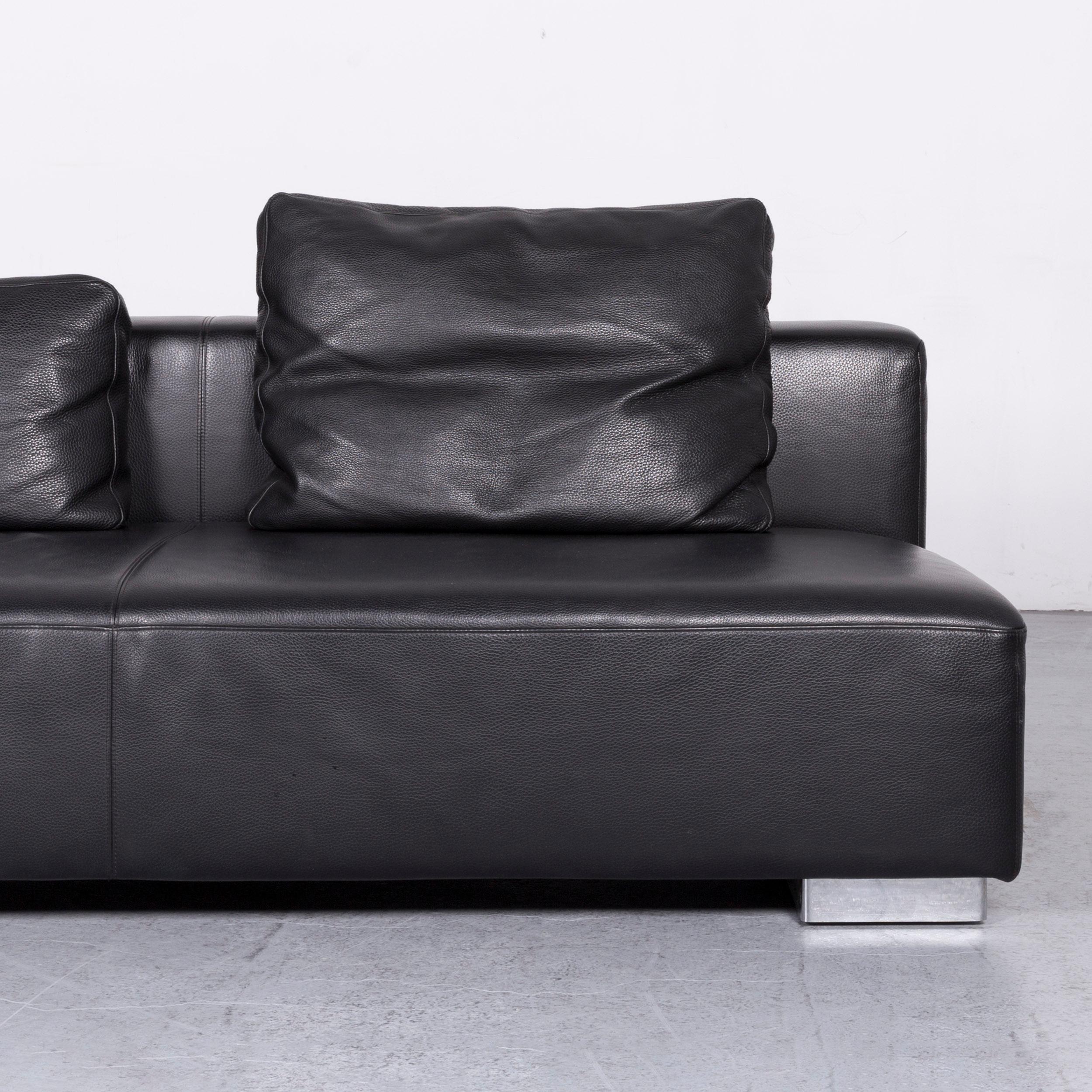 Contemporary Brühl & Sippold Designer Sofa Set Leather Black Two-Seat Couch Modern For Sale