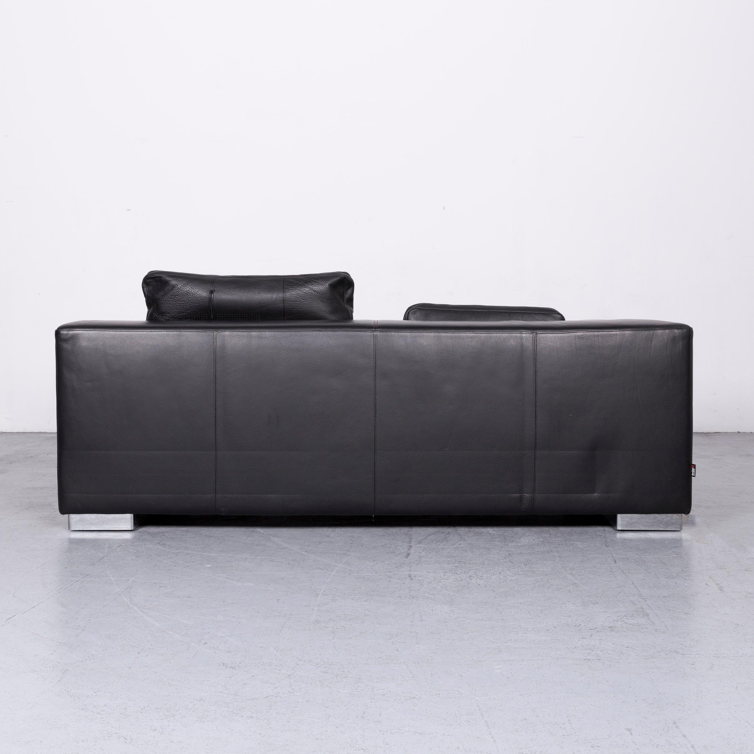 Brühl & Sippold Designer Sofa Set Leather Black Two-Seat Couch Modern For Sale 4