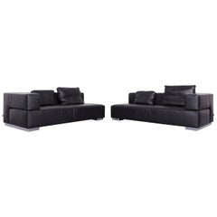Brühl & Sippold Designer Sofa Set Leather Black Two-Seat Couch Modern