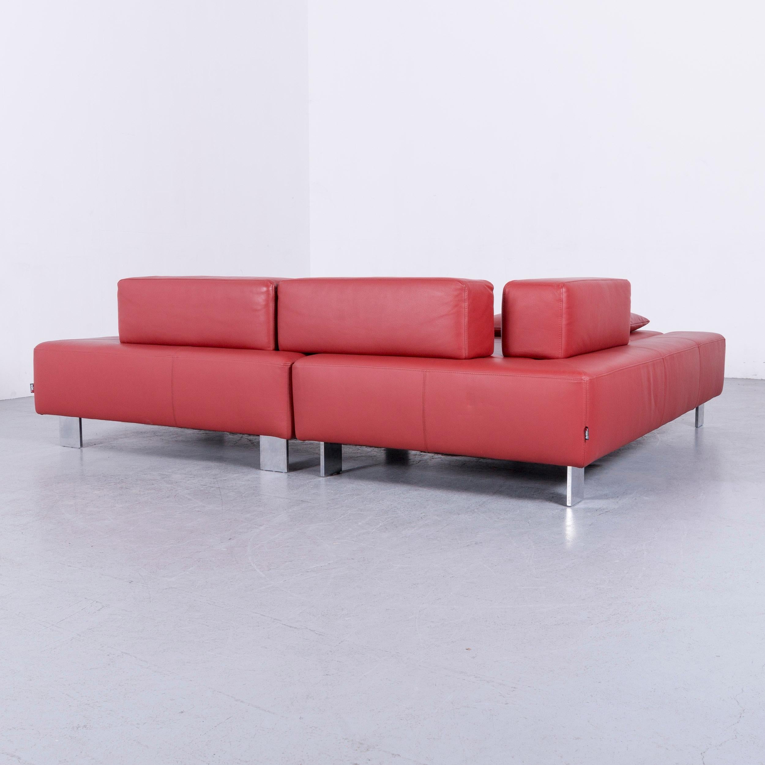 Brühl & Sippold Fields Designer Sofa Red Leather Corner Sofa with Function For Sale 5