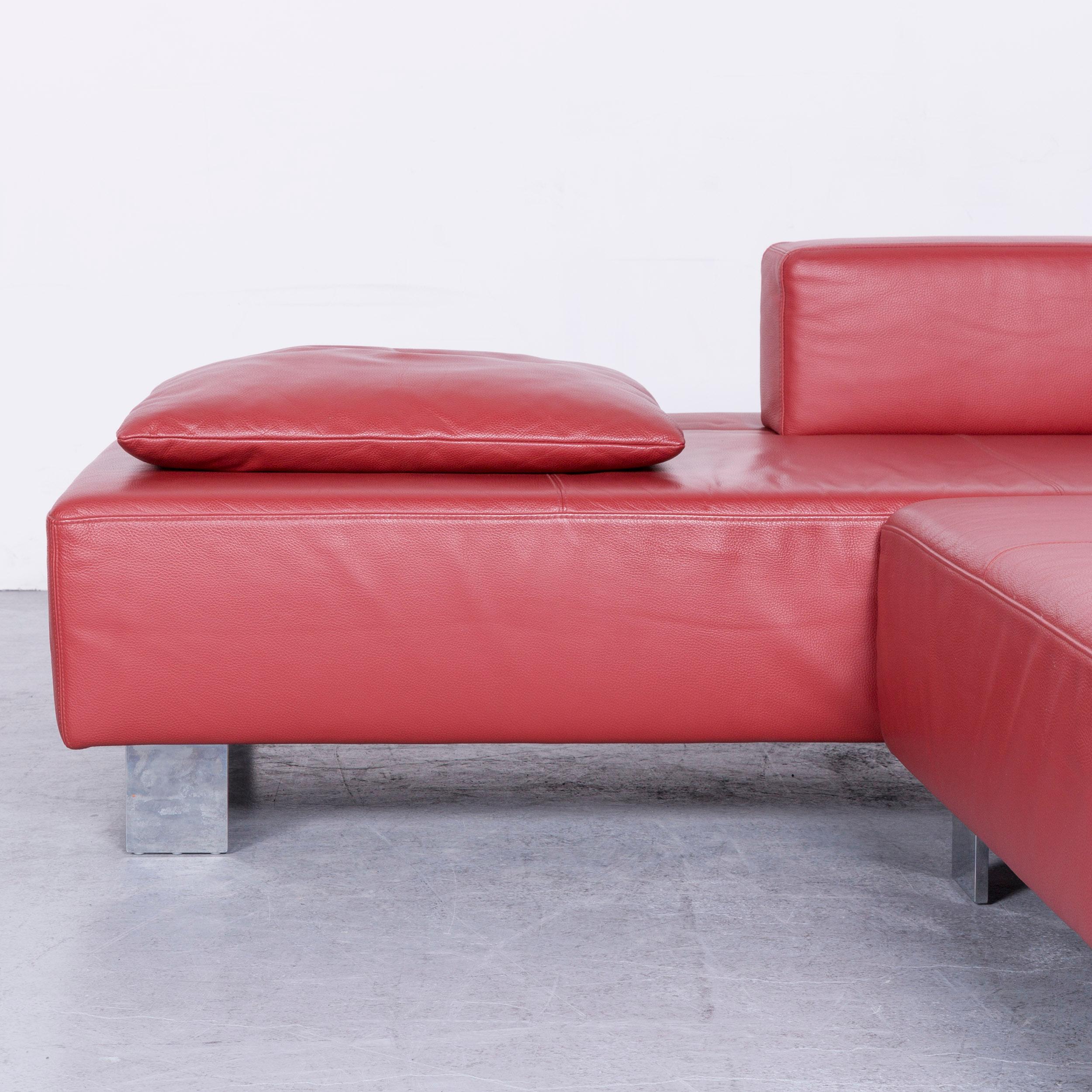 Brühl & Sippold Fields Designer Sofa Red Leather Corner Sofa with Function In Good Condition For Sale In Cologne, DE