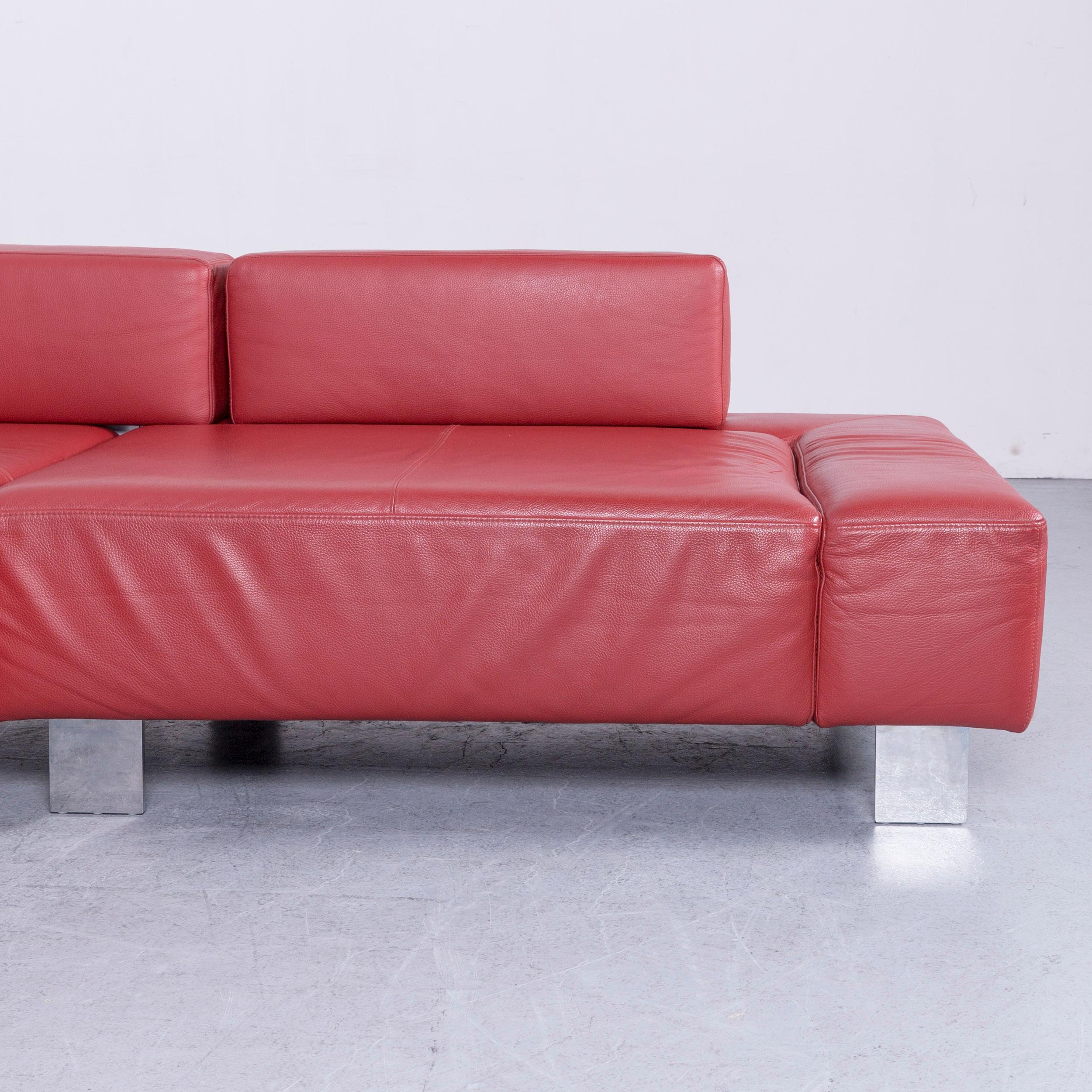 Contemporary Brühl & Sippold Fields Designer Sofa Red Leather Corner Sofa with Function For Sale