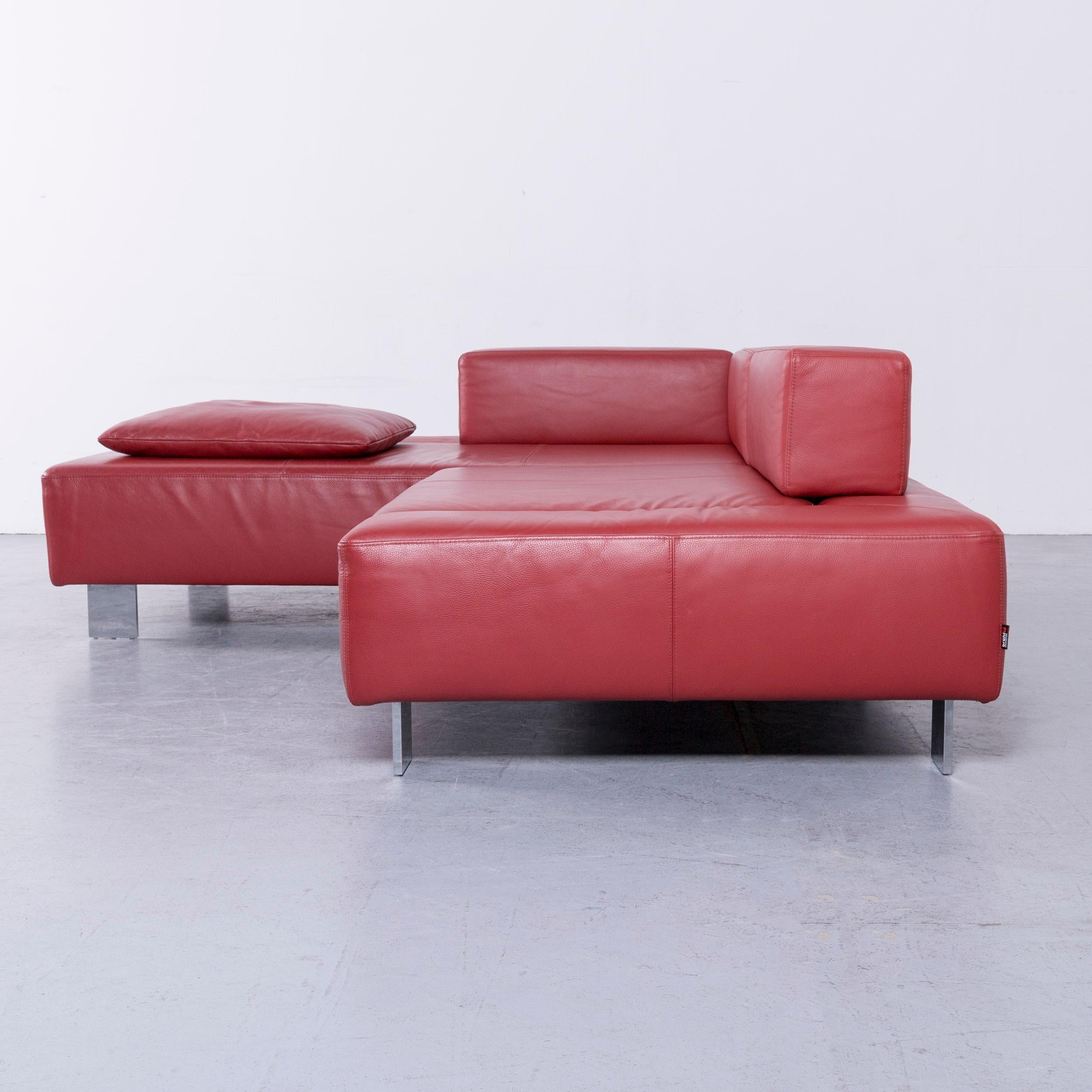 Brühl & Sippold Fields Designer Sofa Red Leather Corner Sofa with Function For Sale 4