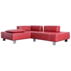 Brühl & Sippold Fields Designer Sofa Red Leather Corner Sofa with Function