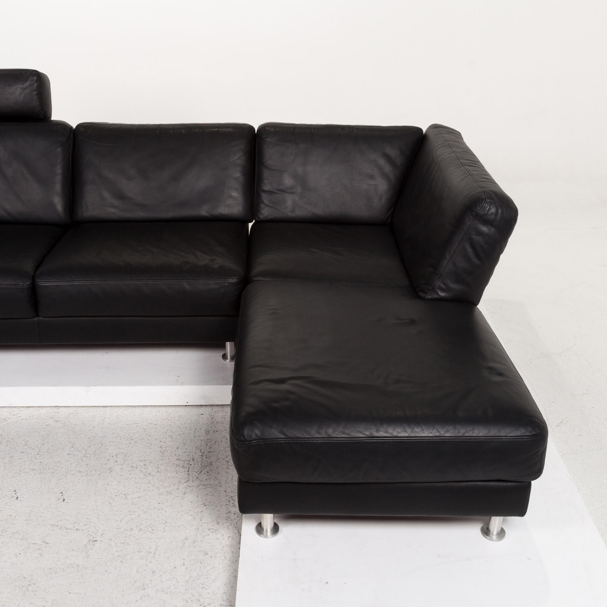 Brühl & Sippold Fiesta Leather Corner Sofa Black Sofa Couch 3