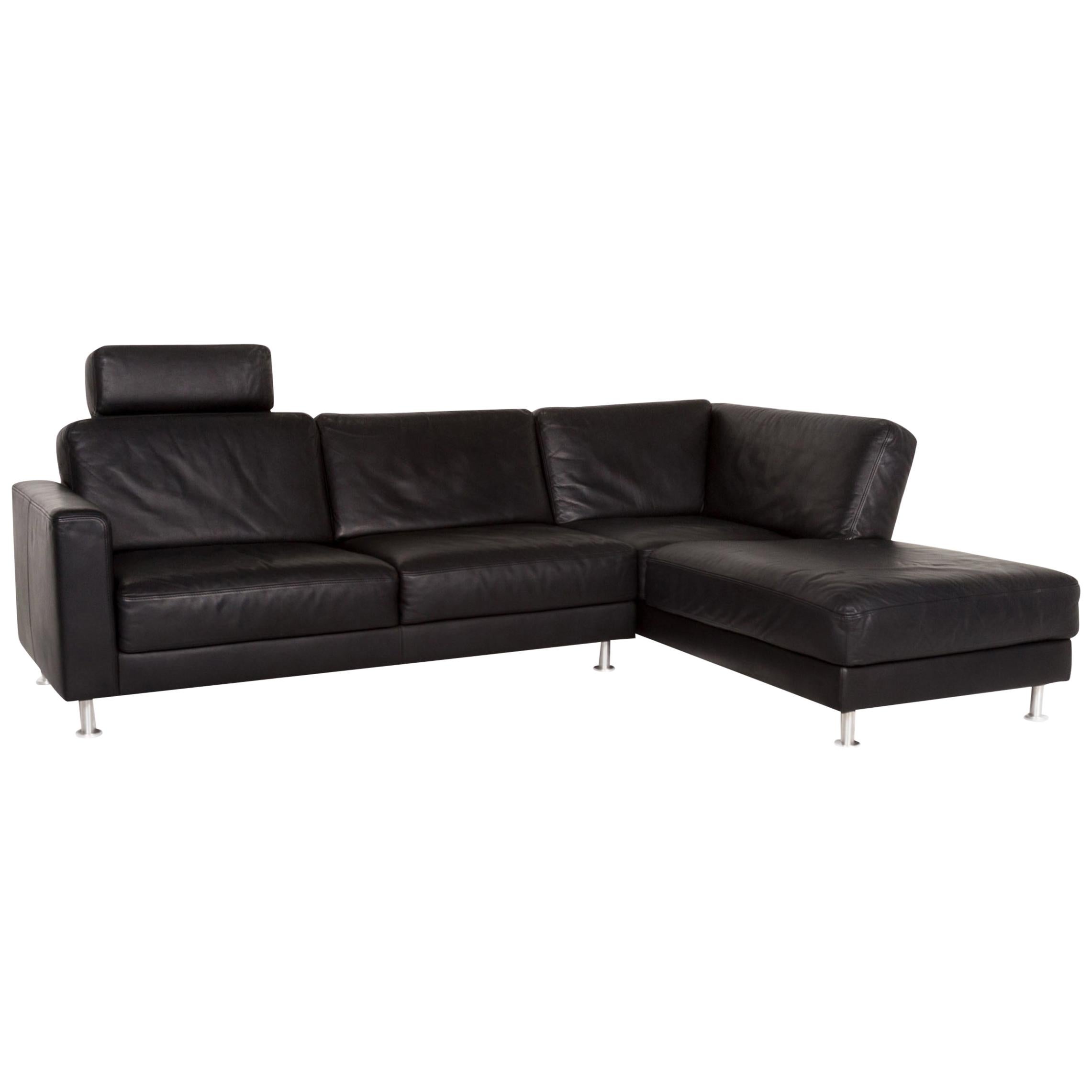 Brühl & Sippold Fiesta Leather Corner Sofa Black Sofa Couch